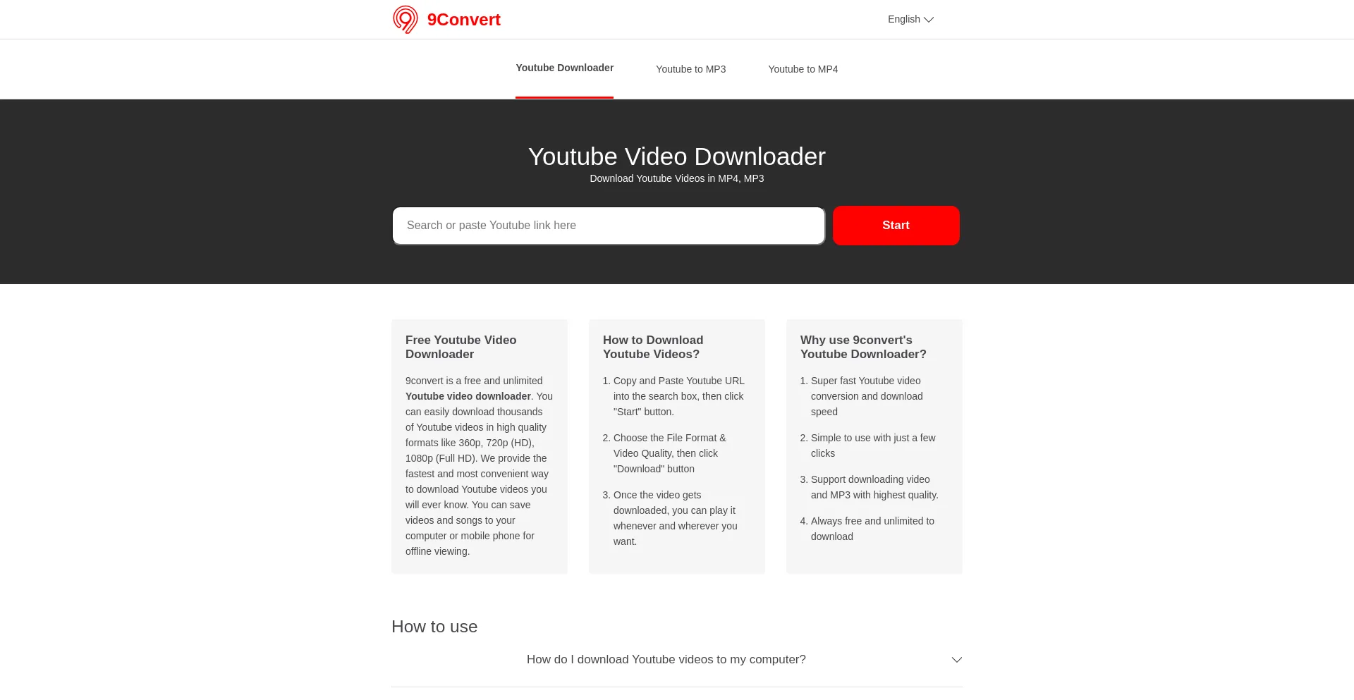 Website screenshot of 9convert.com