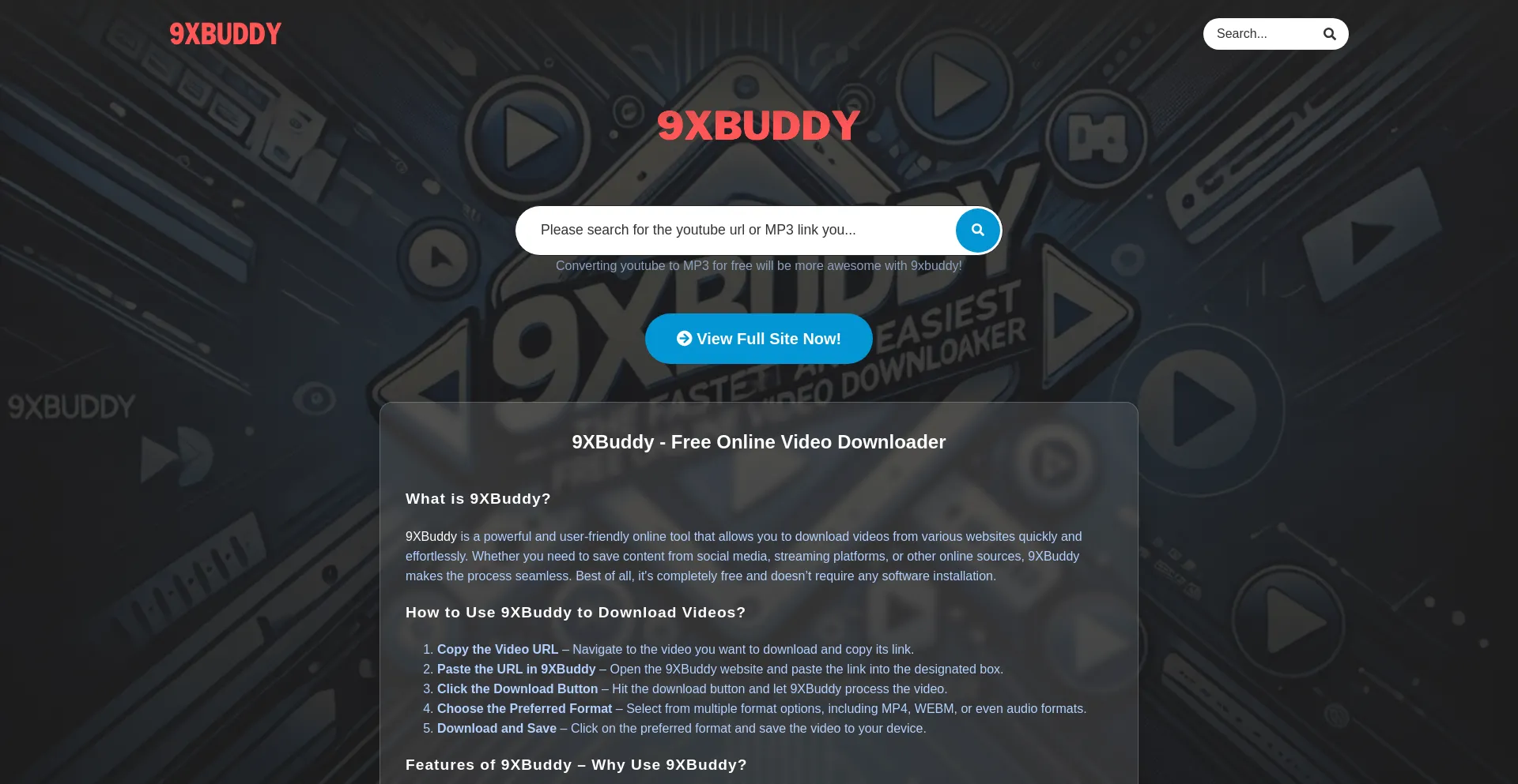 Website screenshot of 9xbuddy.com.im