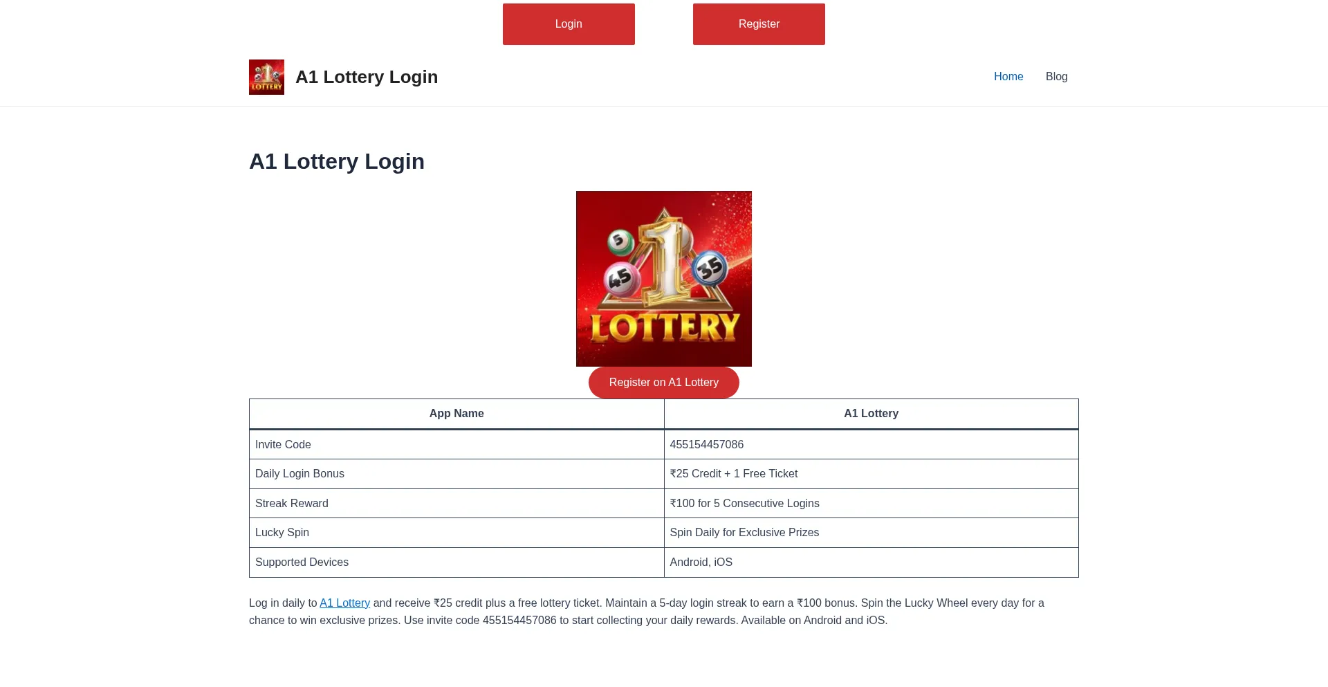 Website screenshot of A1lottery.pro