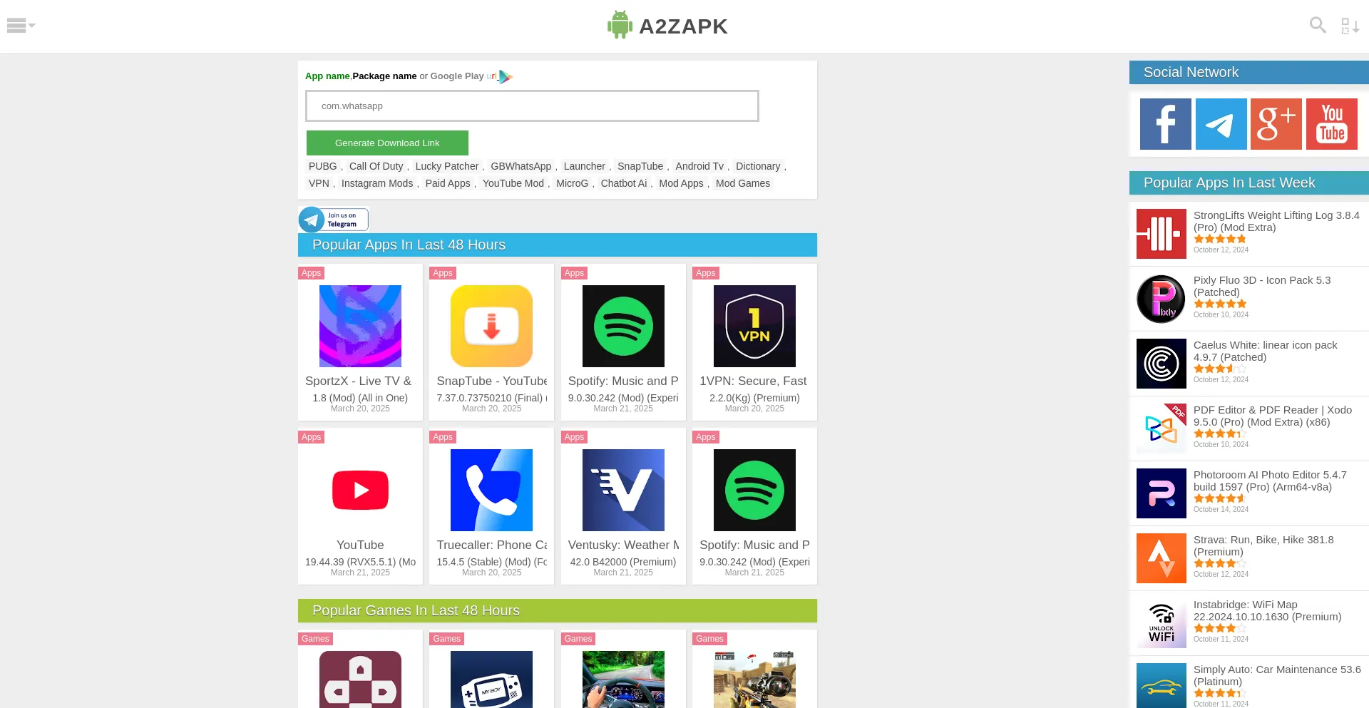 Website screenshot of A2zapk.com