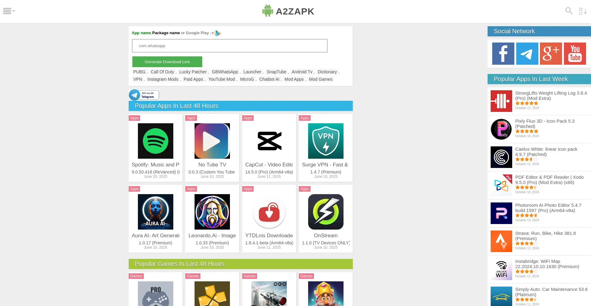 Website screenshot of A2zapk.io