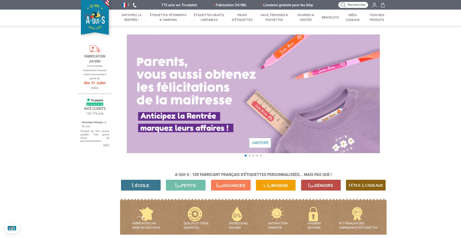Website screenshot of A-qui-s.fr