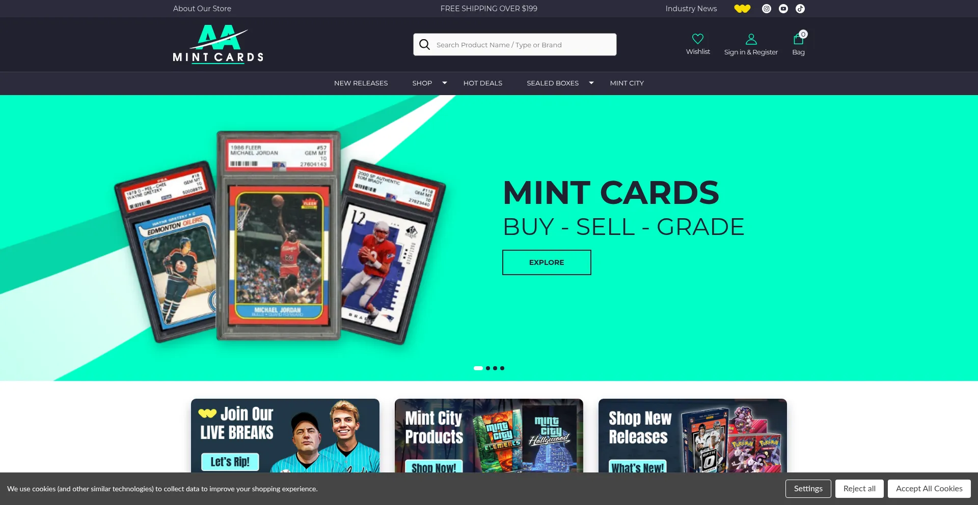 Website screenshot of Aamintcards.com