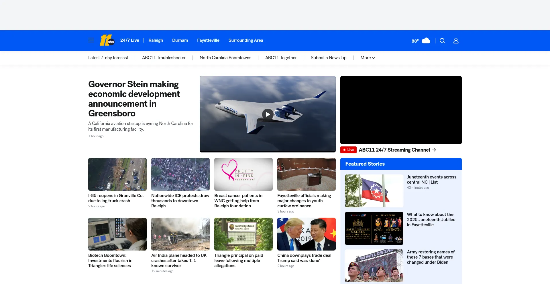 Website screenshot of Abc11.com