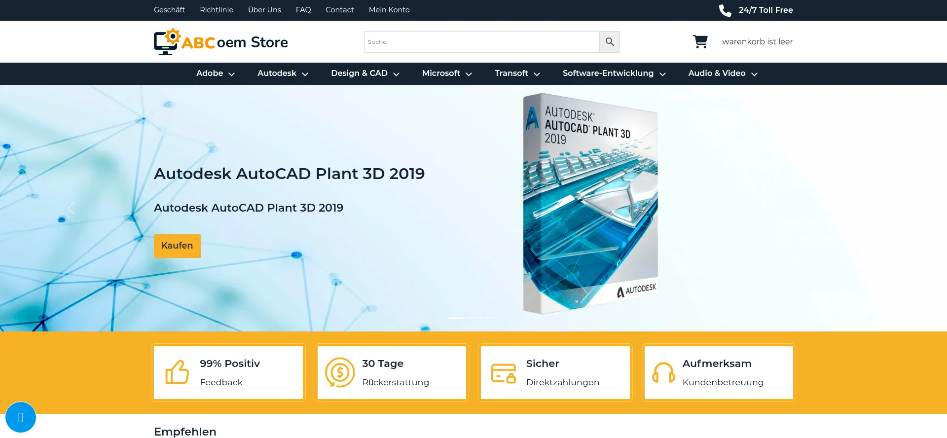 Website screenshot of Abcoemstore.com