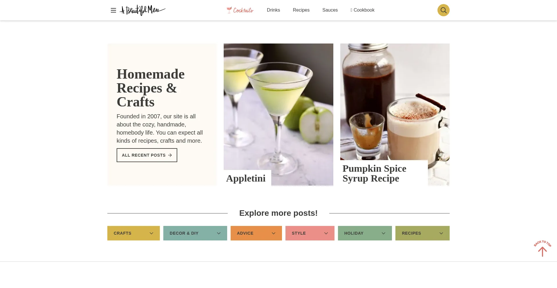Website screenshot of Abeautifulmess.com
