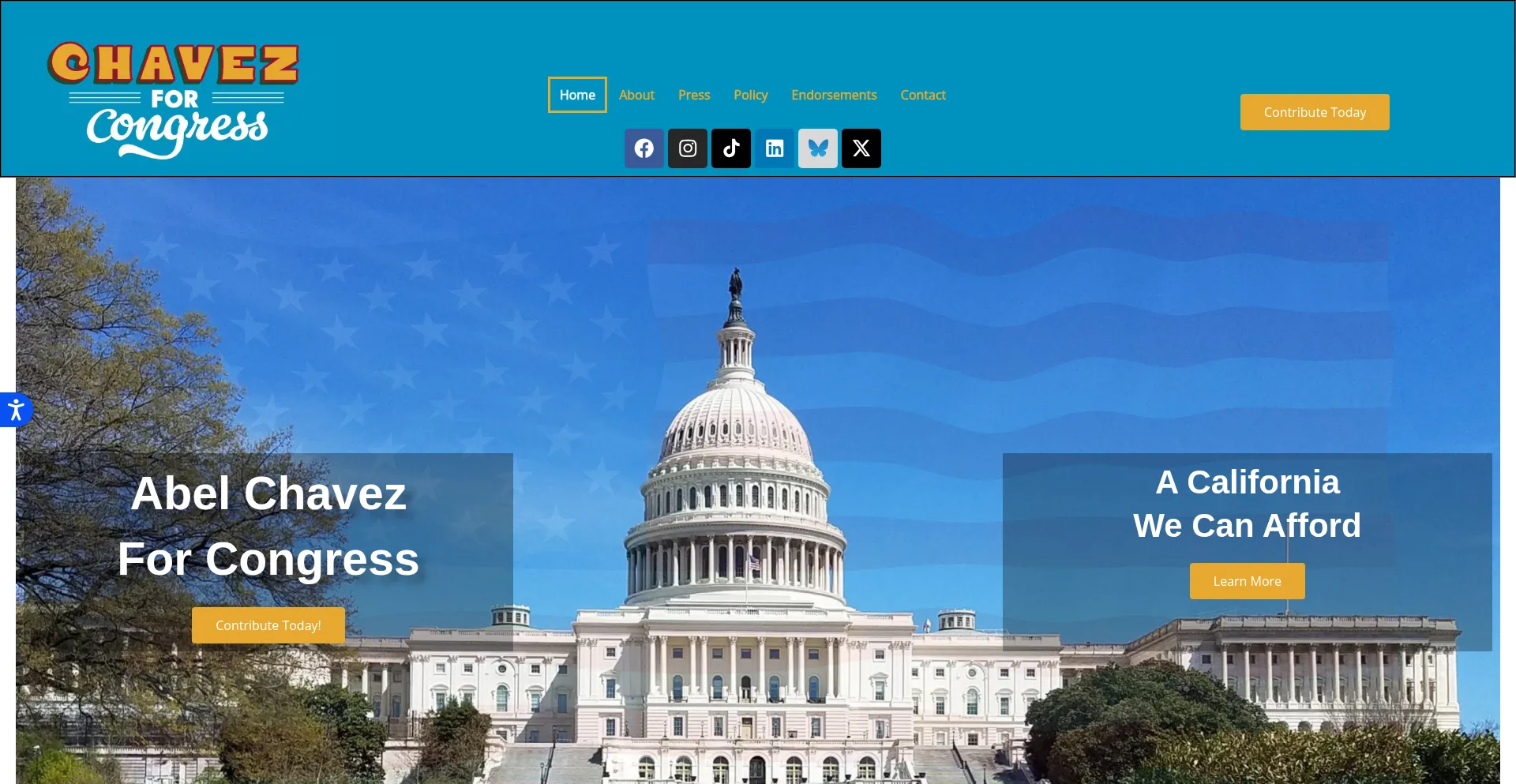 Website screenshot of Abelchavezforcongress.com