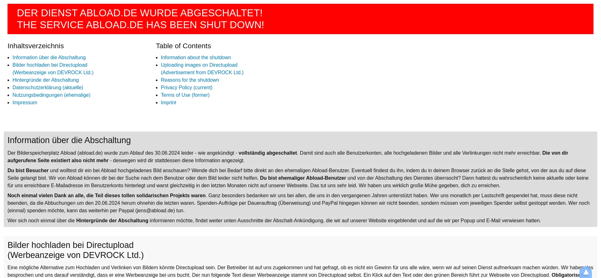 Website screenshot of Abload.de
