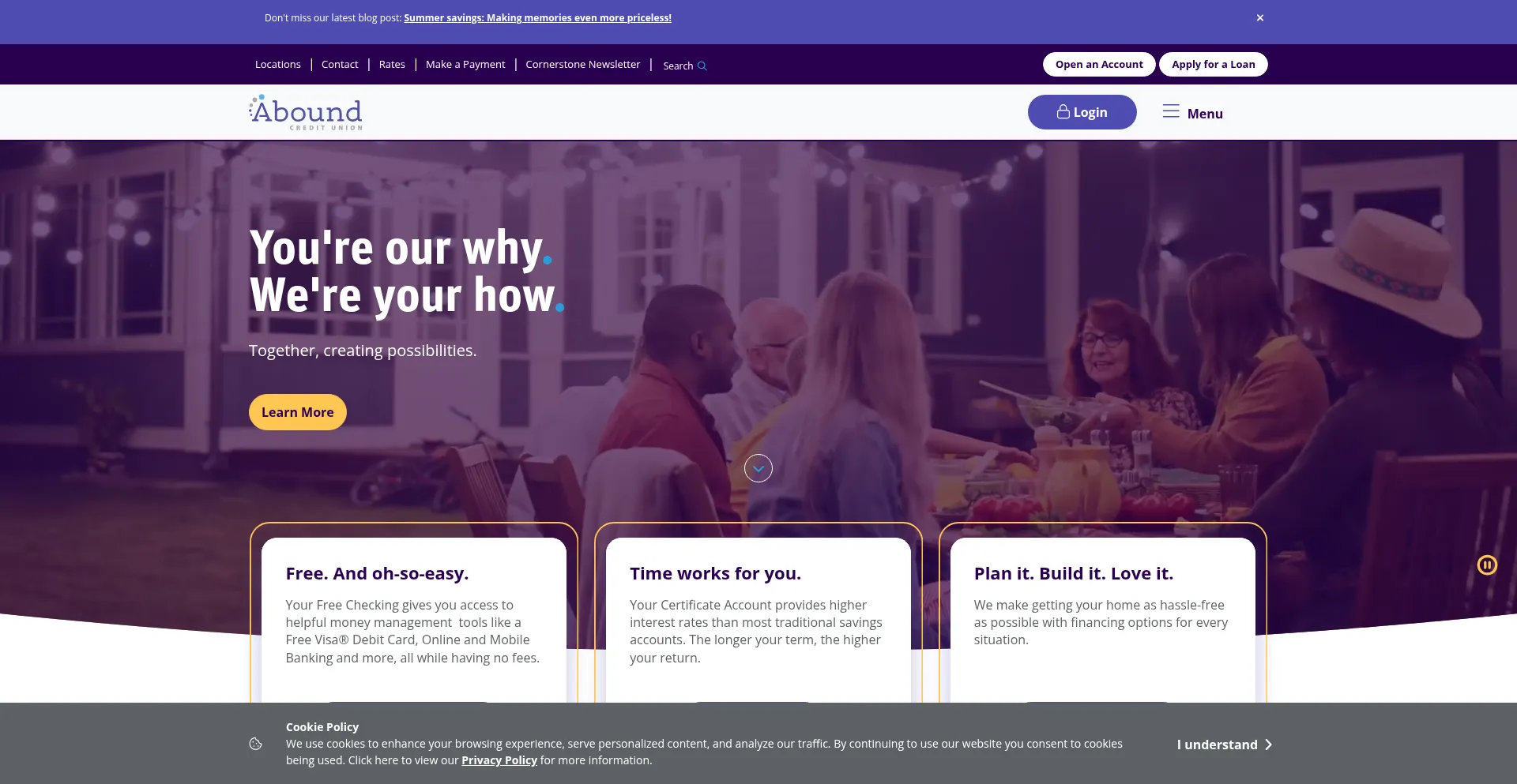 Website screenshot of Aboundcu.com