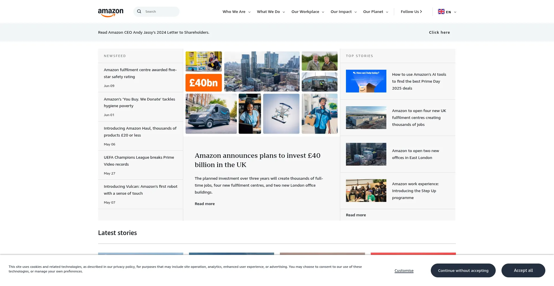 Website screenshot of Aboutamazon.co.uk