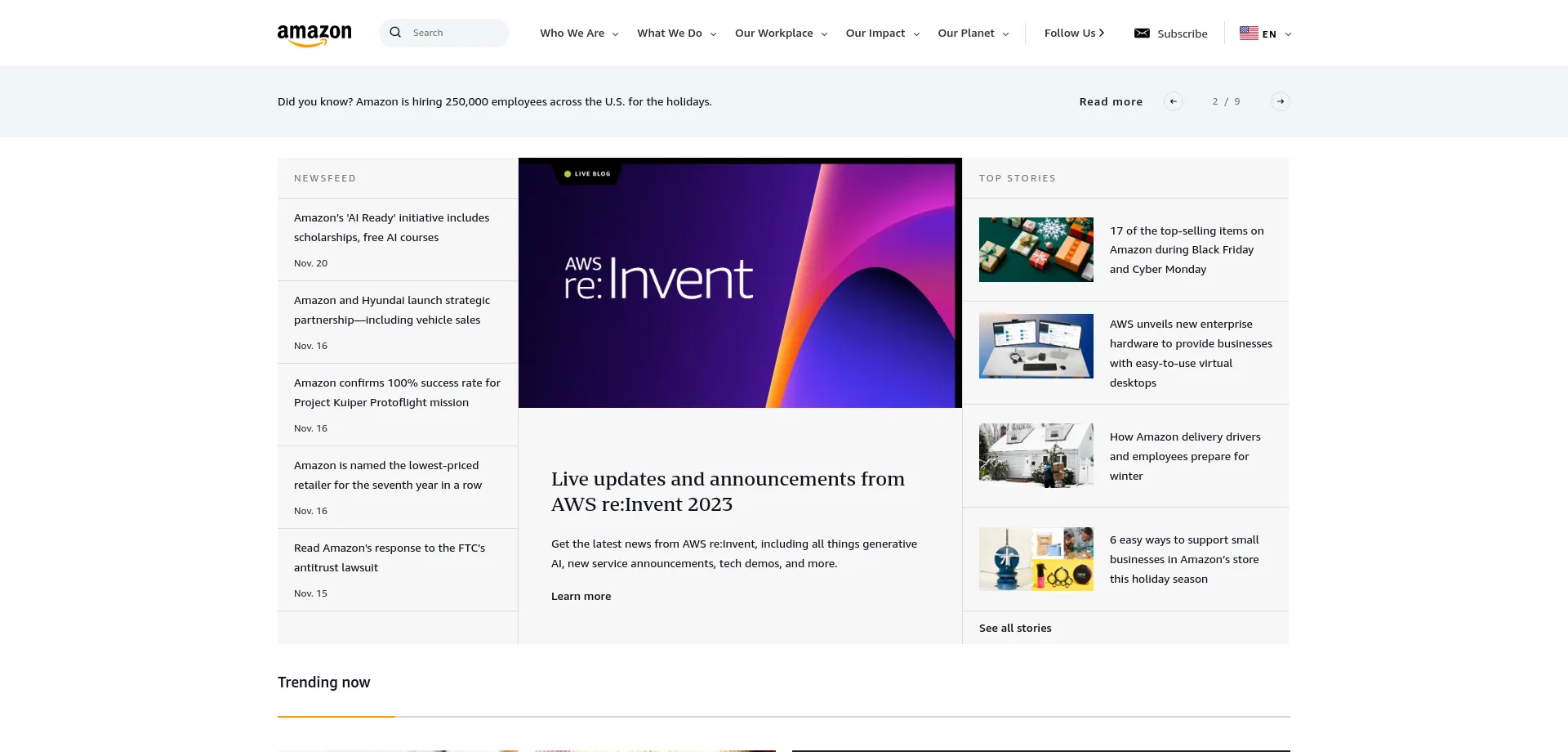 Website screenshot of Aboutamazon.com