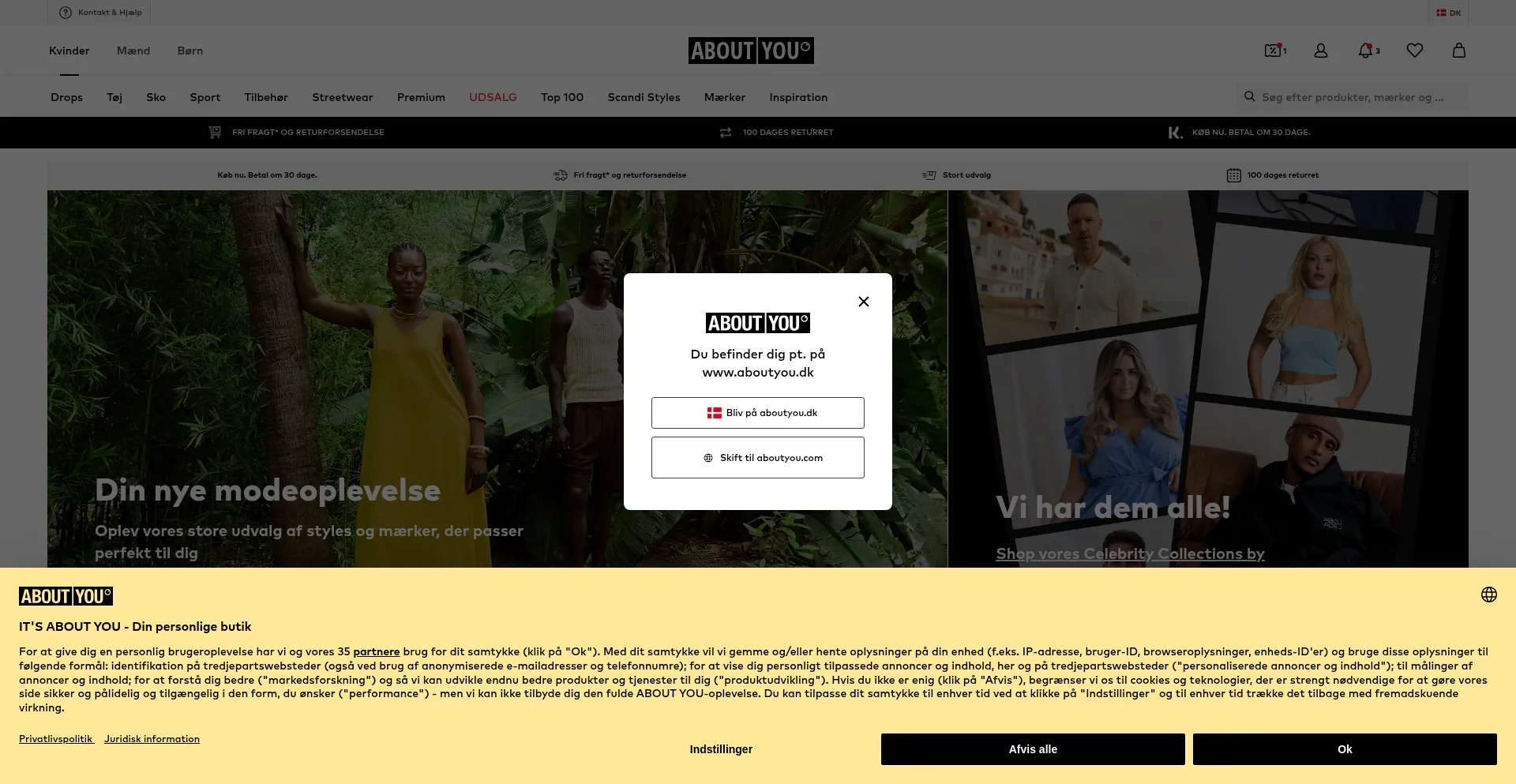 Website screenshot of Aboutyou.dk