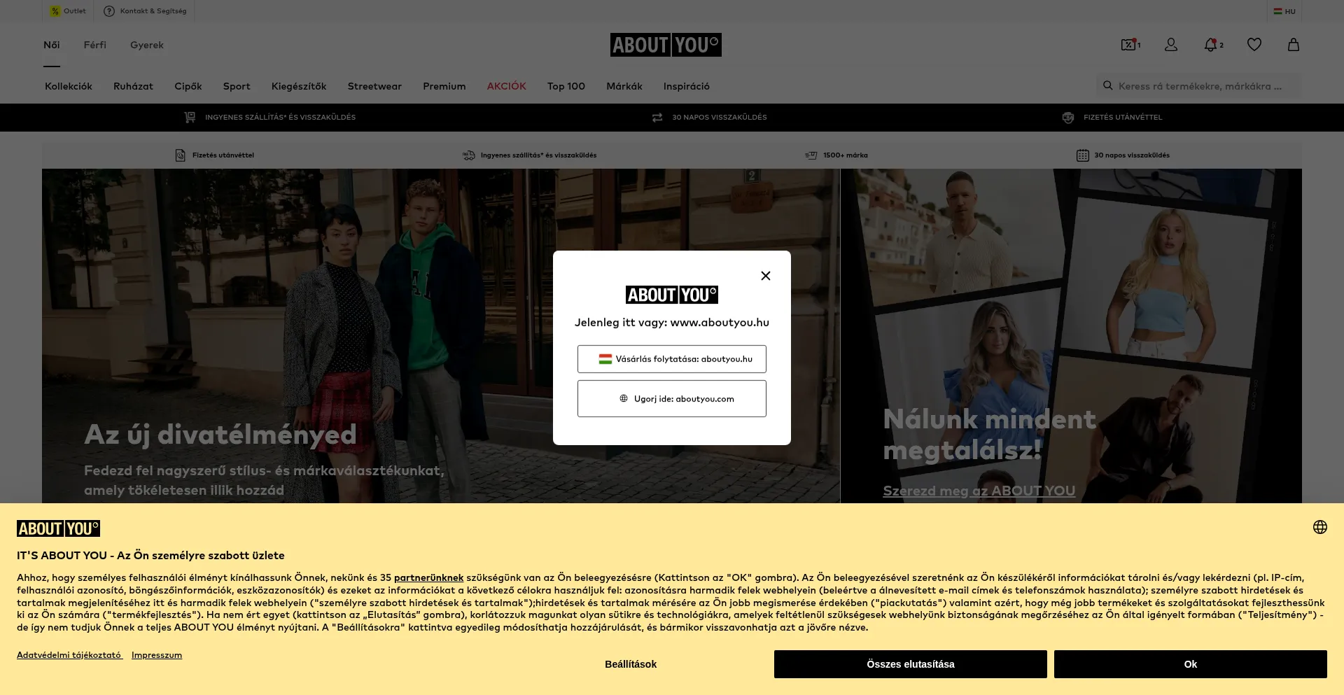 Website screenshot of Aboutyou.hu