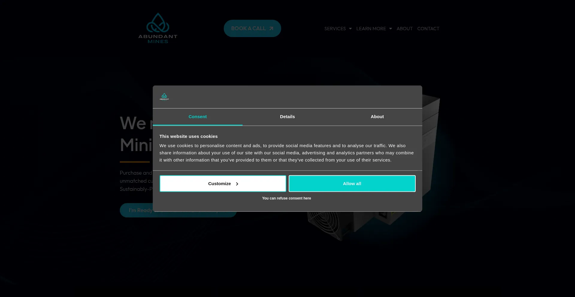 Website screenshot of Abundantmines.com