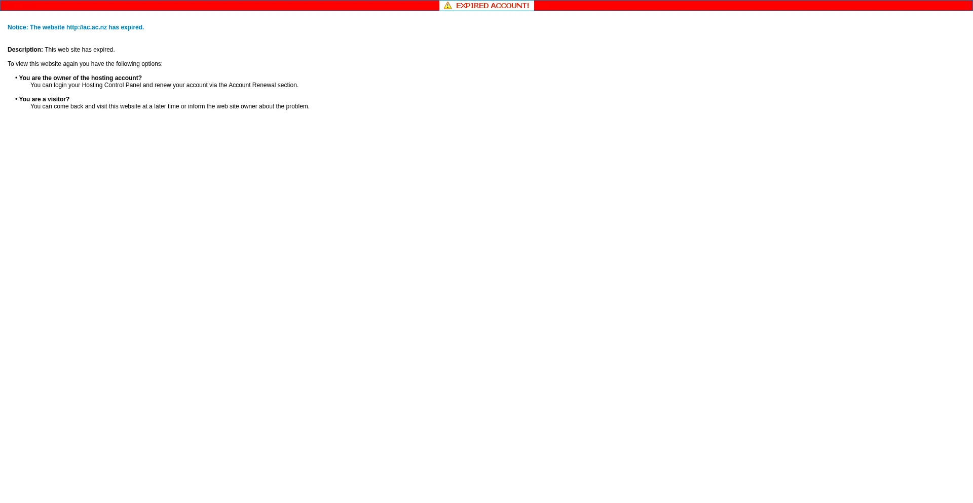 Website screenshot of Ac.ac.nz