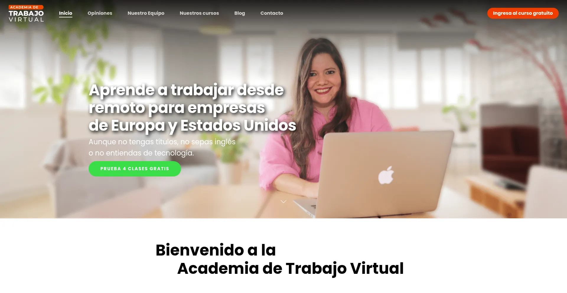 Website screenshot of Academiatrabajovirtual.com