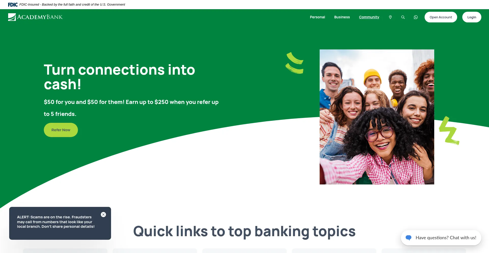 Website screenshot of Academybank.com