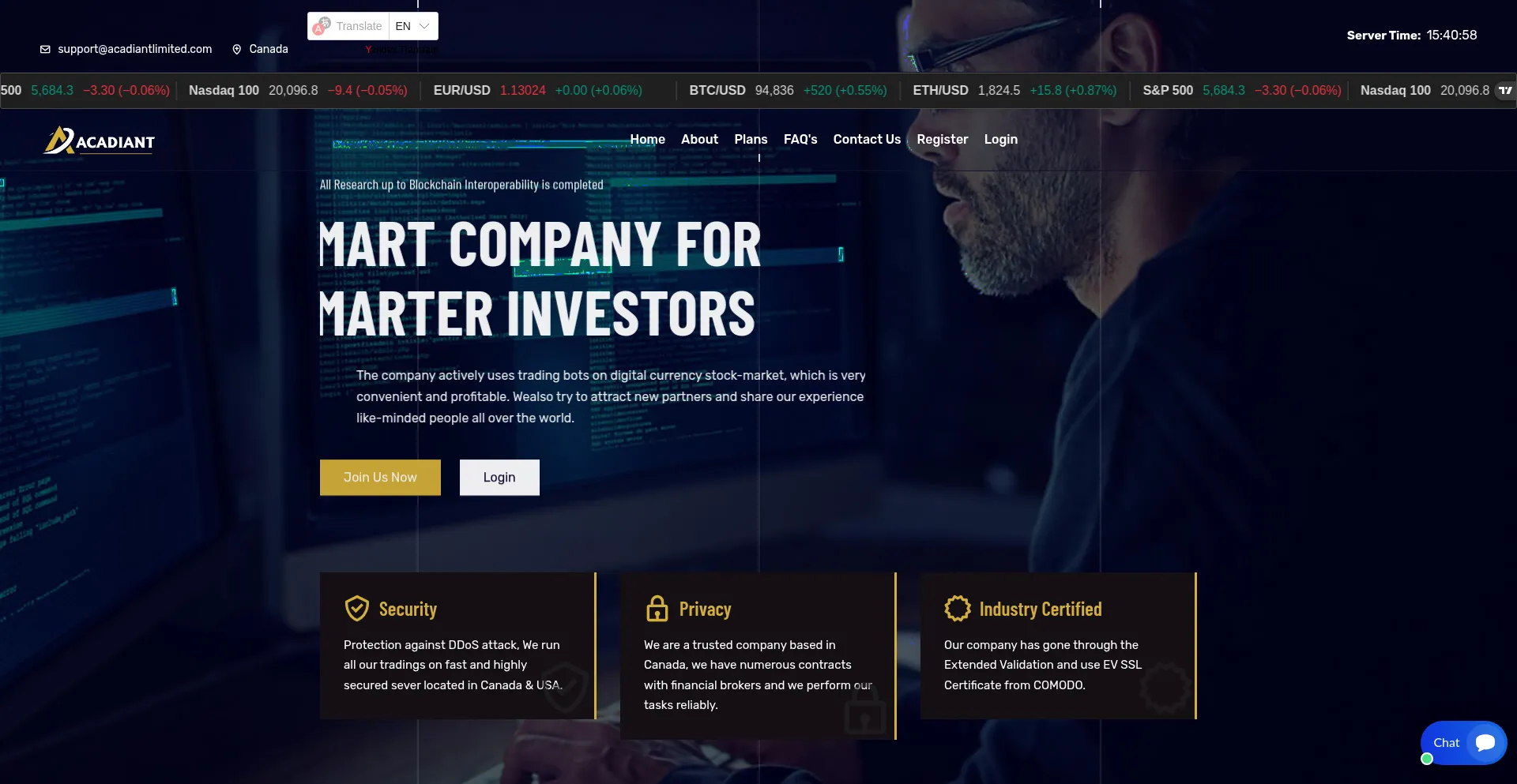 Website screenshot of Acadiantlimited.com