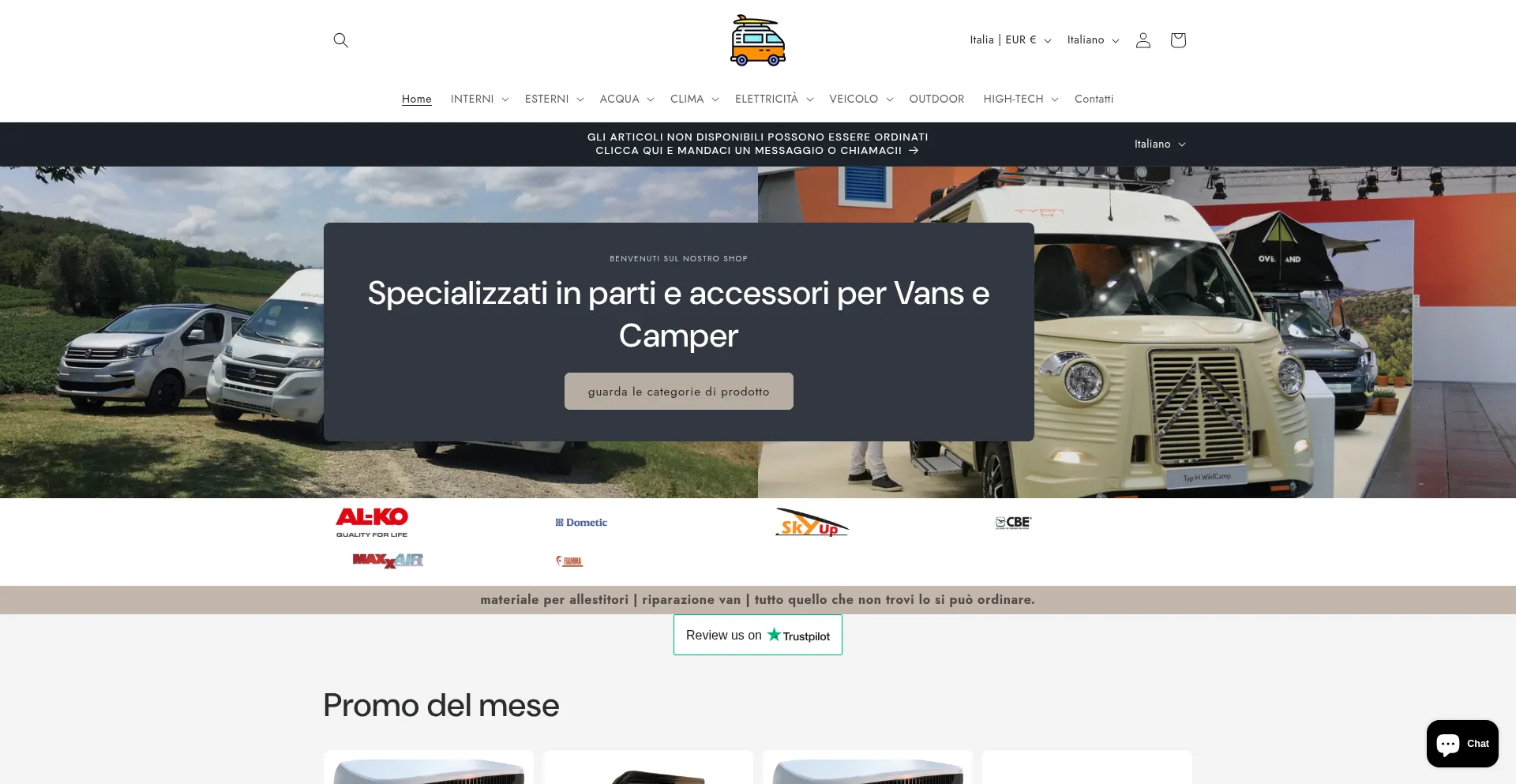 Accessoripervan.it Screenshot