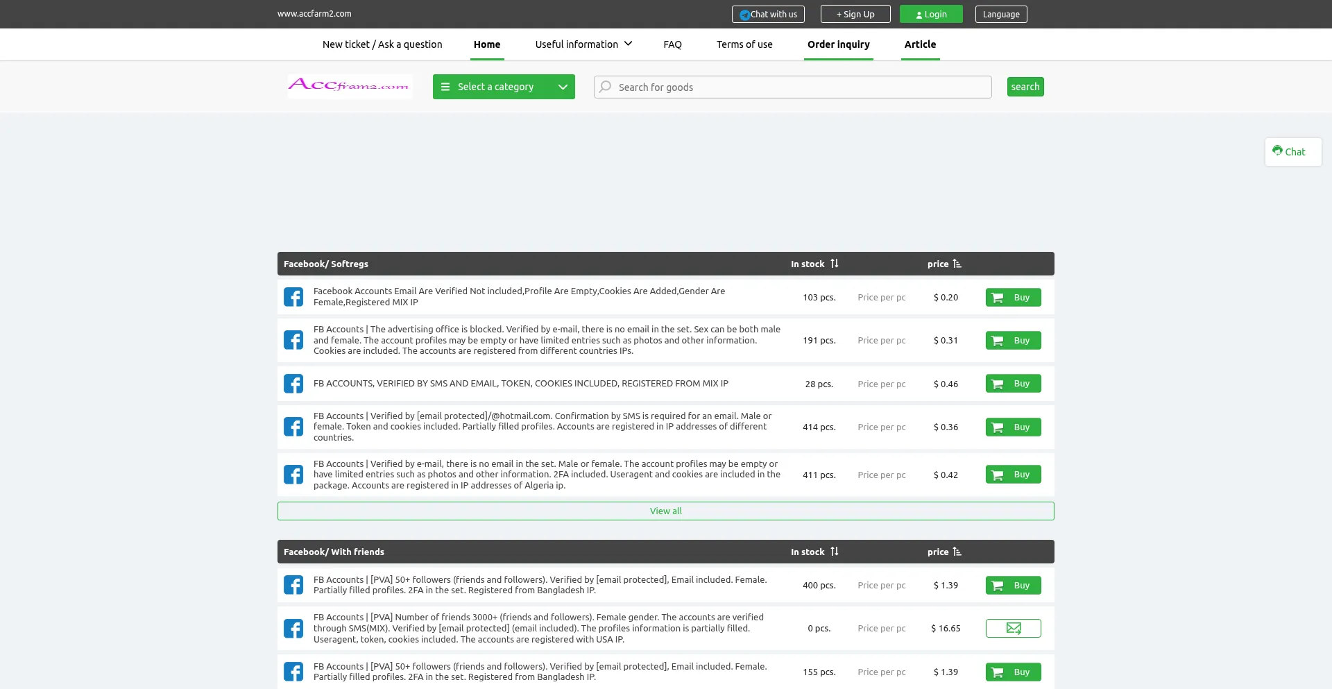 Website screenshot of Accfarm2.com