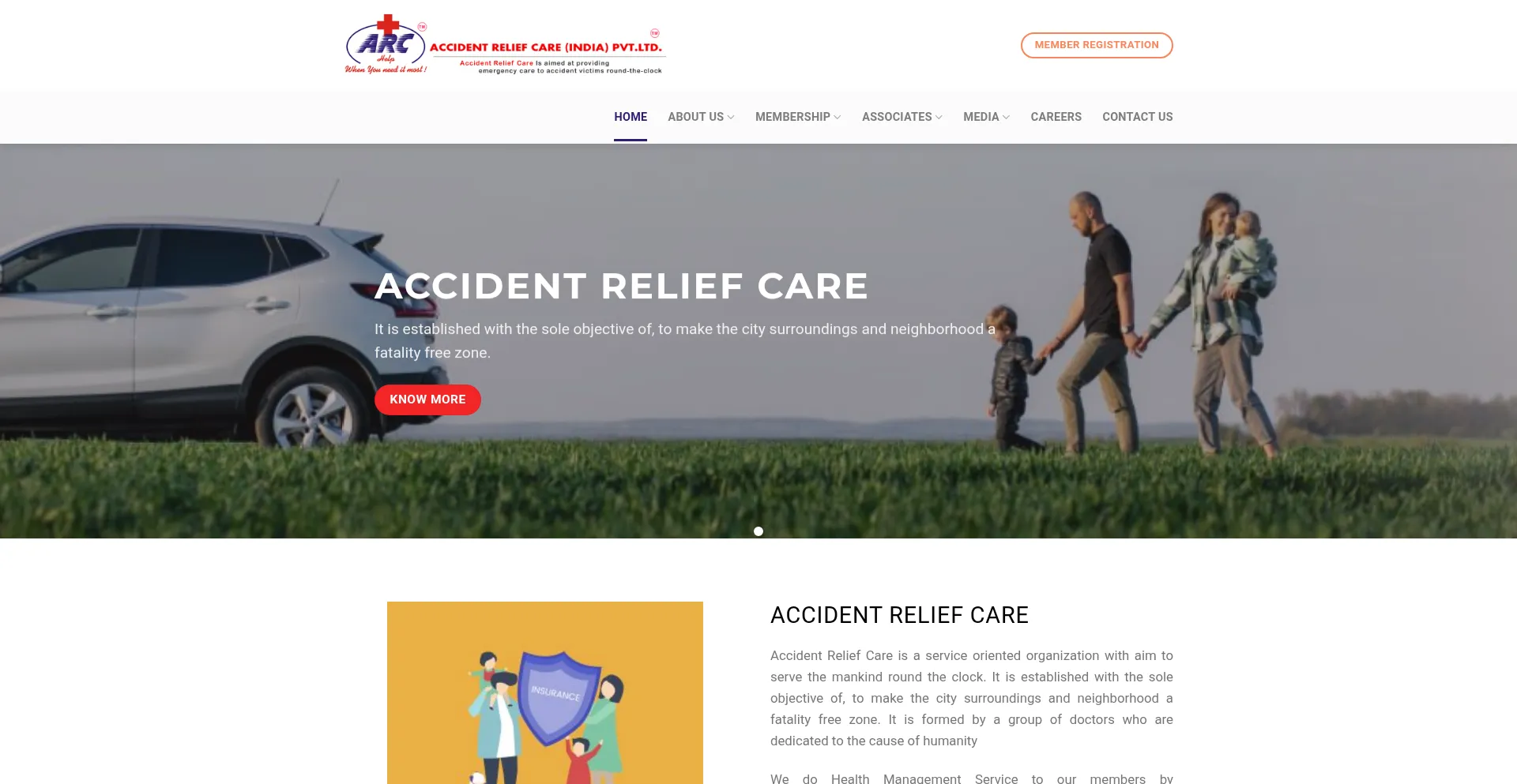 Website screenshot of Accidentreliefcare.com