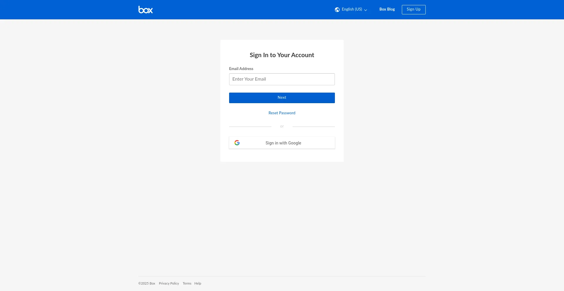 Website screenshot of Account.box.com