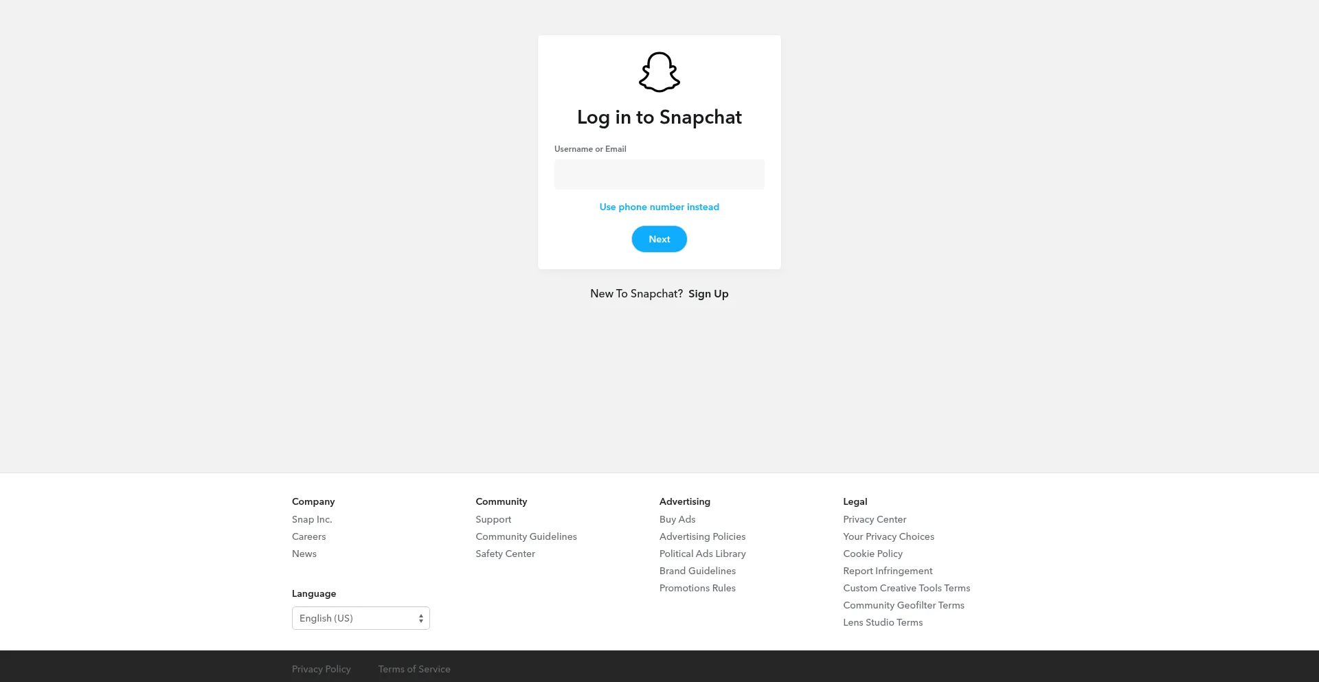 Website screenshot of Accounts.snapchat.com