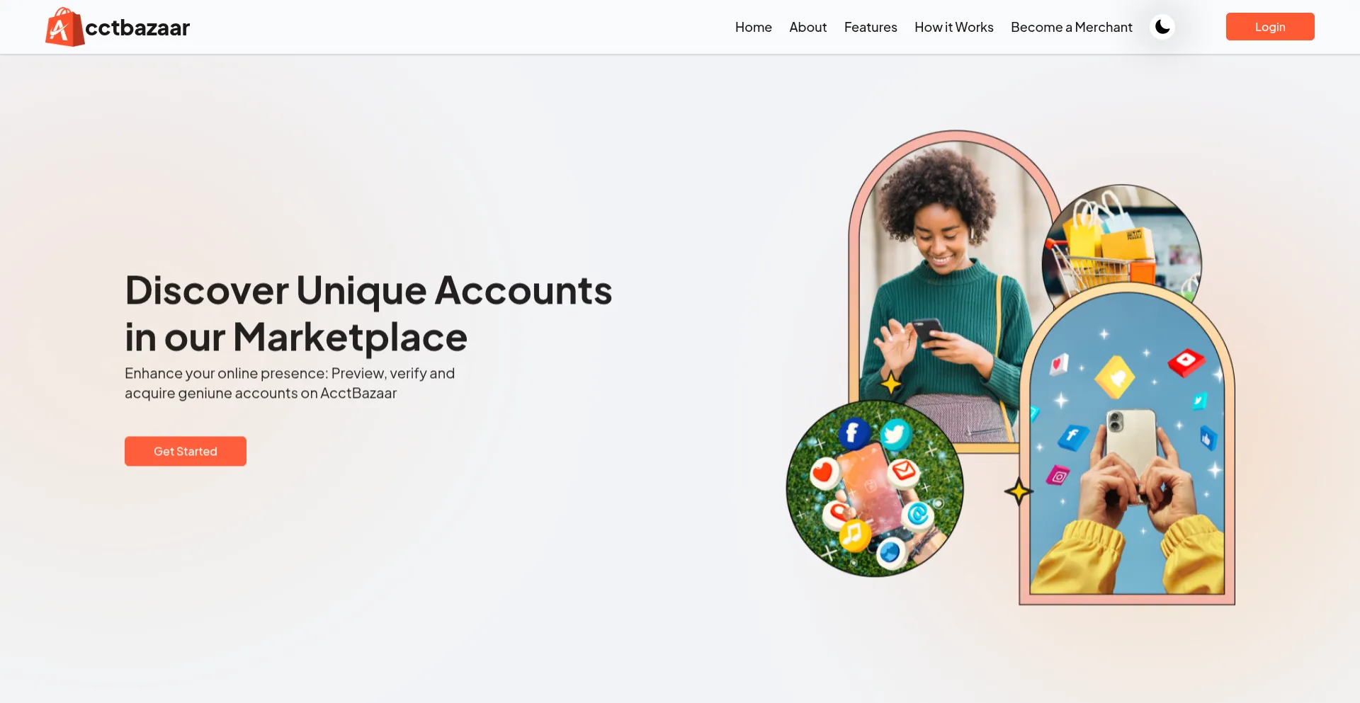 Website screenshot of Acctbazaar.com