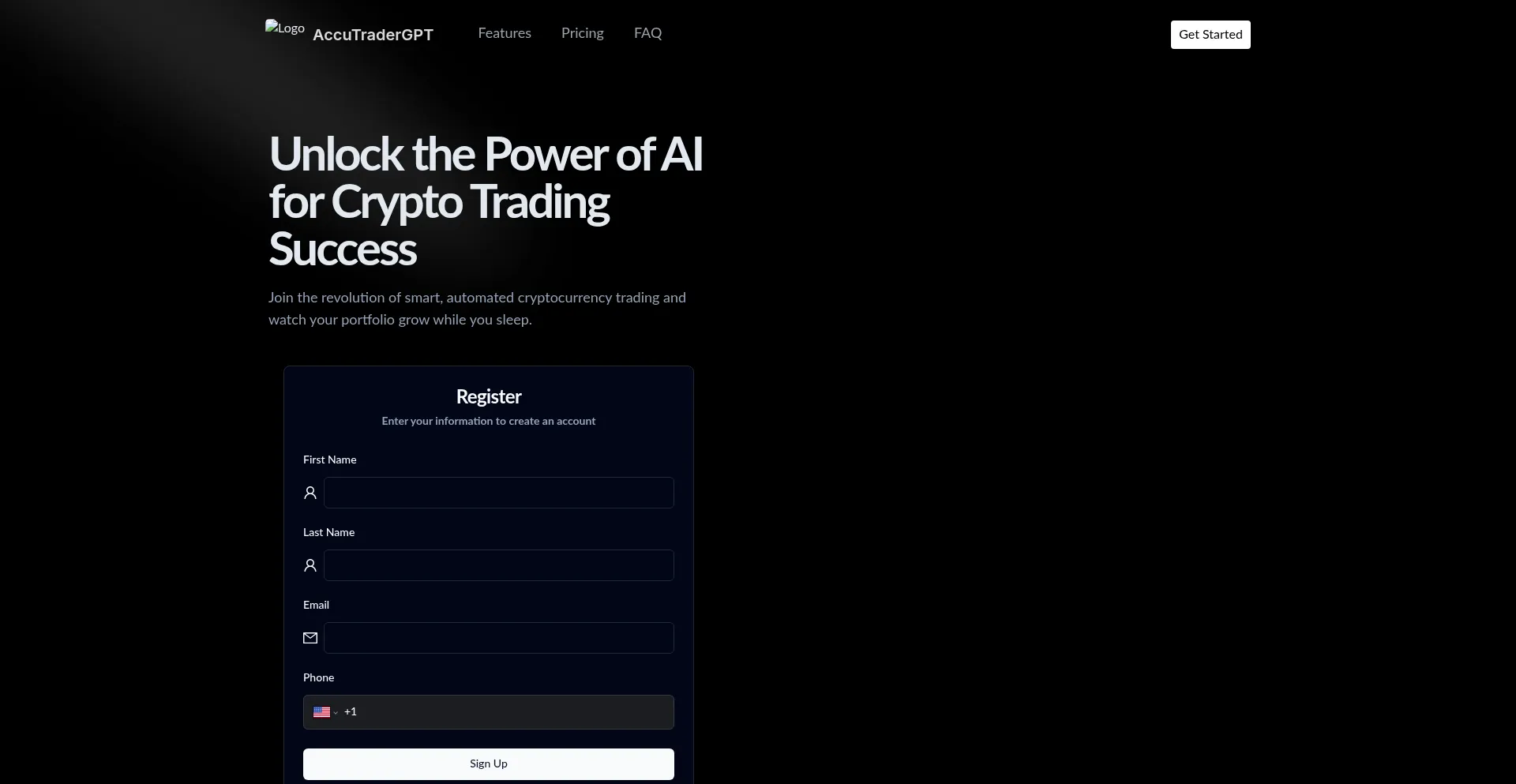 Website screenshot of Accutraderai.com