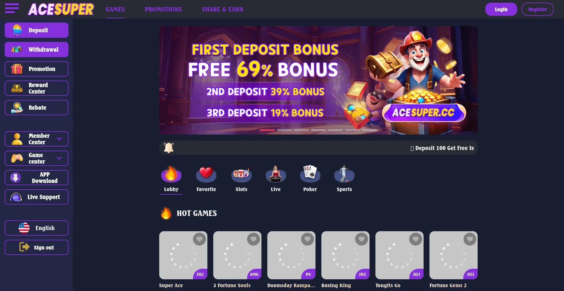 Website screenshot of Acesuper24.com