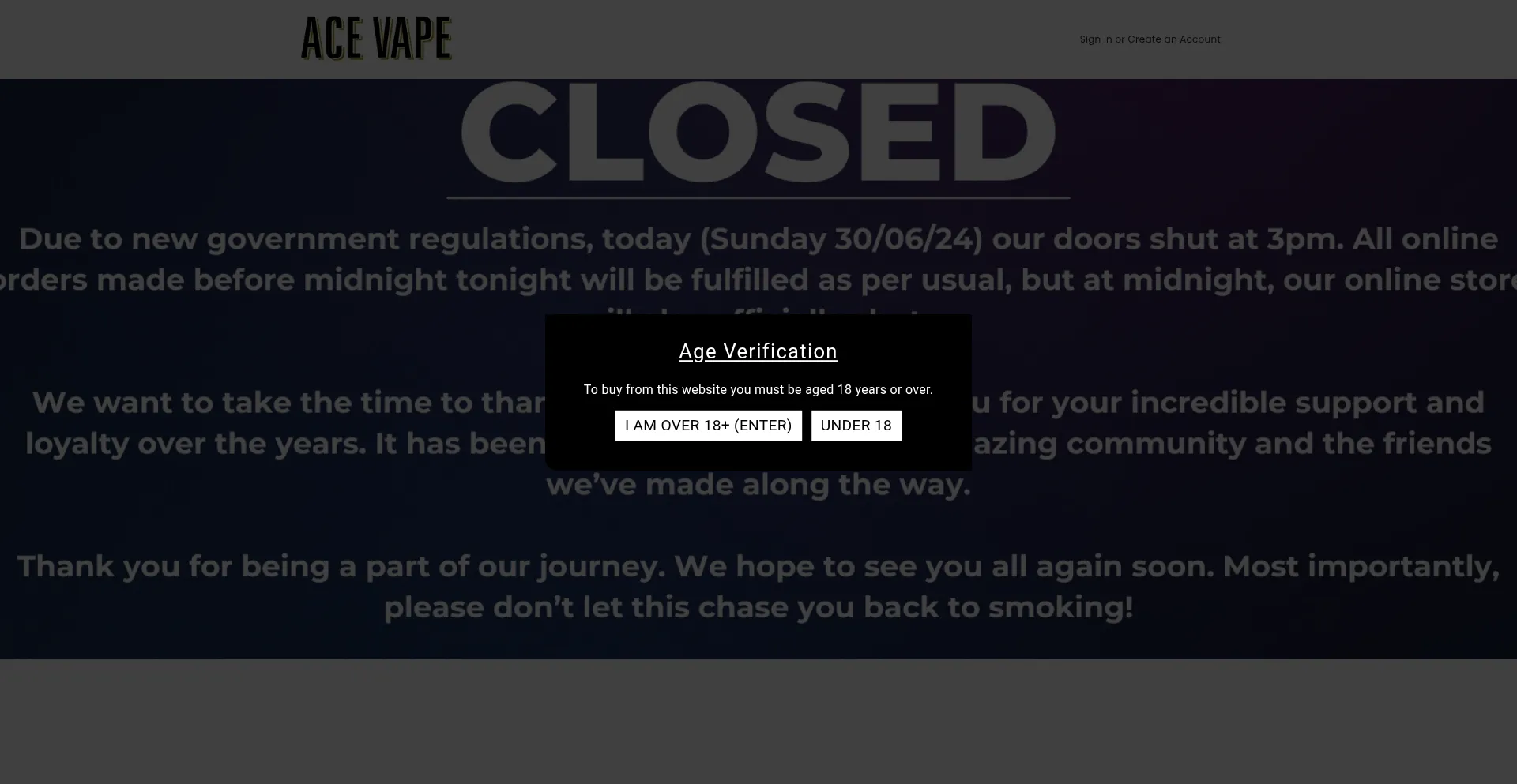 Website screenshot of Acevape.com.au