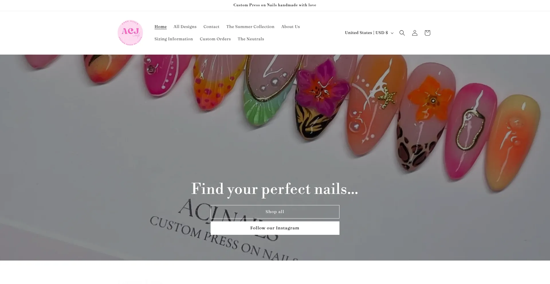 Website screenshot of Acjnails.myshopify.com