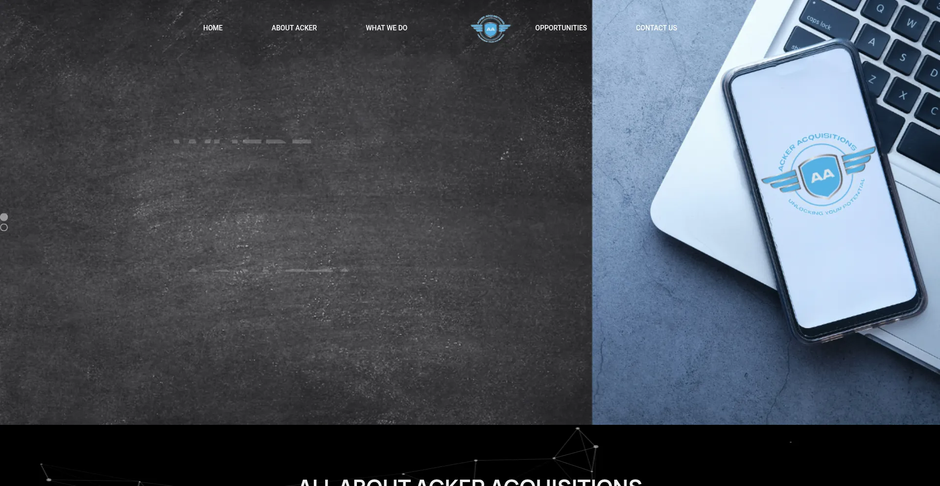 Website screenshot of Ackeracquisitions.com