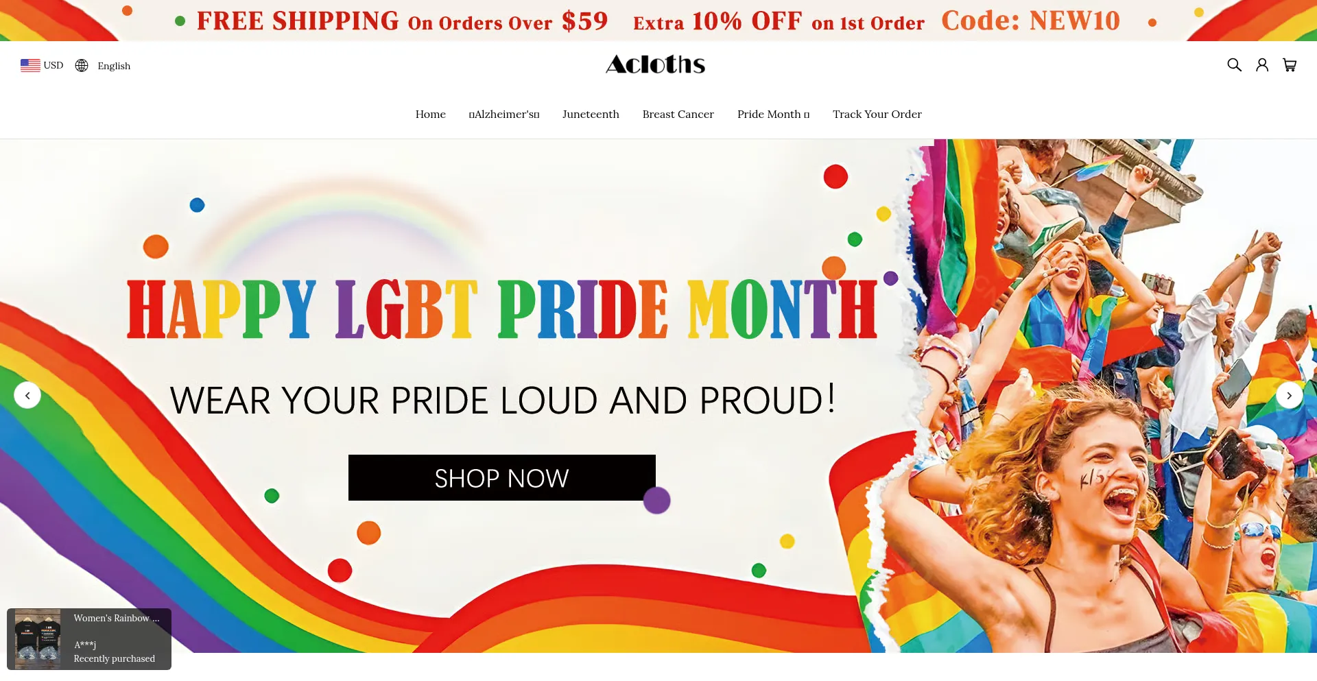 Website screenshot of Acloths.com