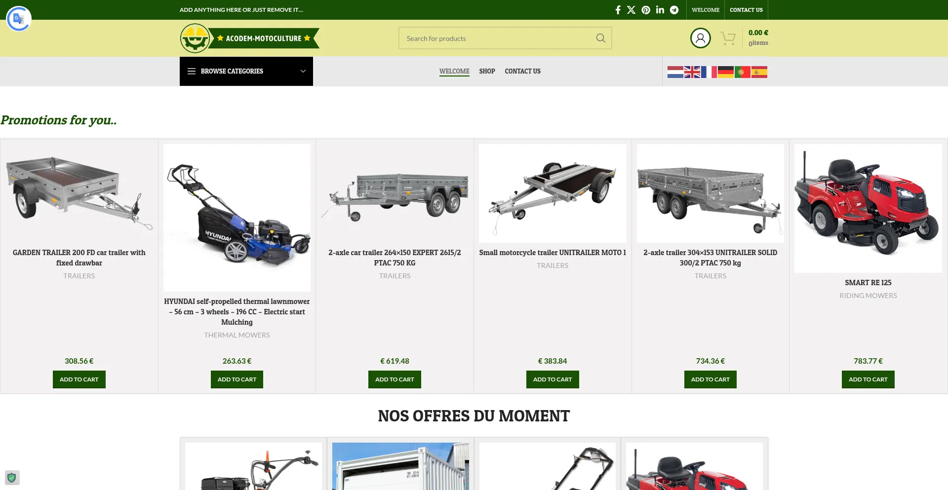 Website screenshot of Acodem-motoculture.com