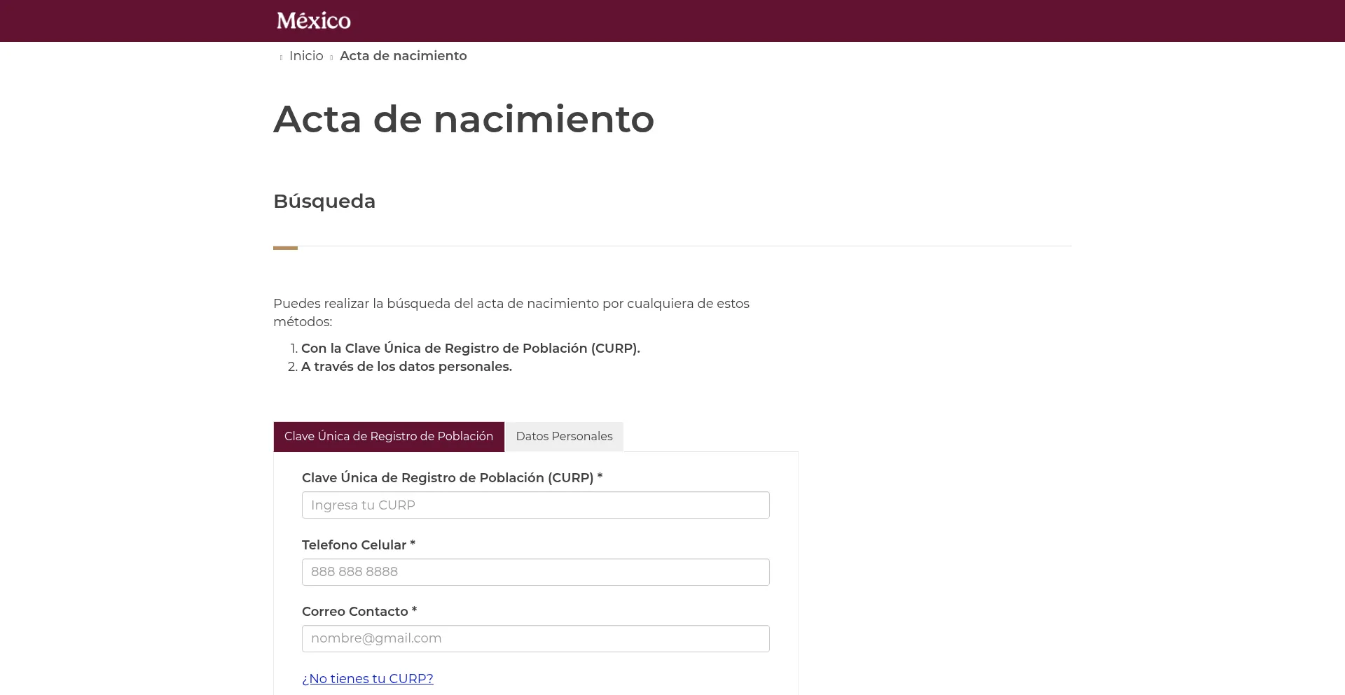 Website screenshot of Actagob.mx