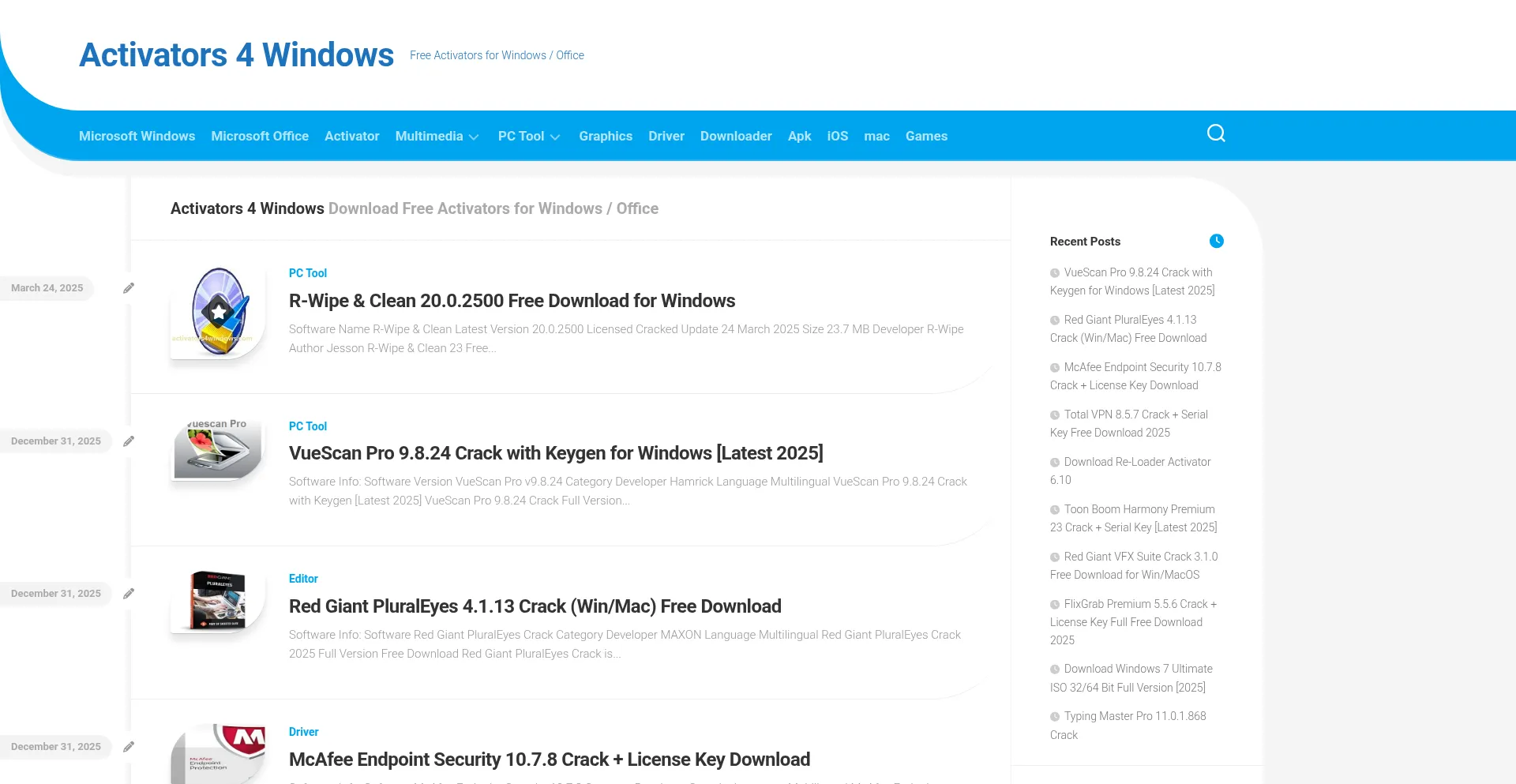 Website screenshot of Activators4windows.com