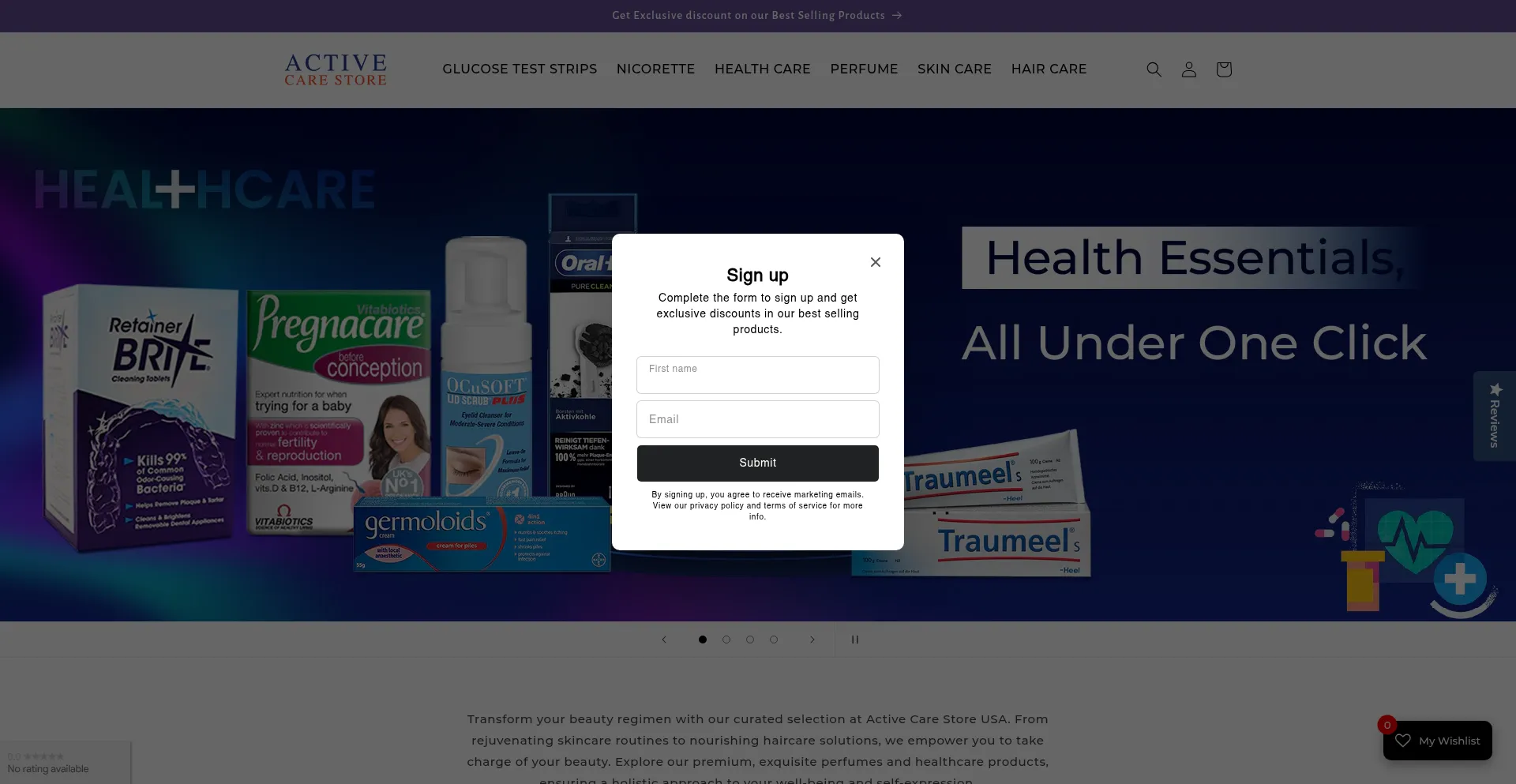 Website screenshot of Activecarestore.com