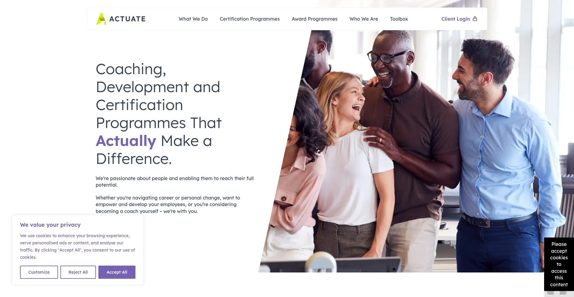 Website screenshot of Actuateglobal.com
