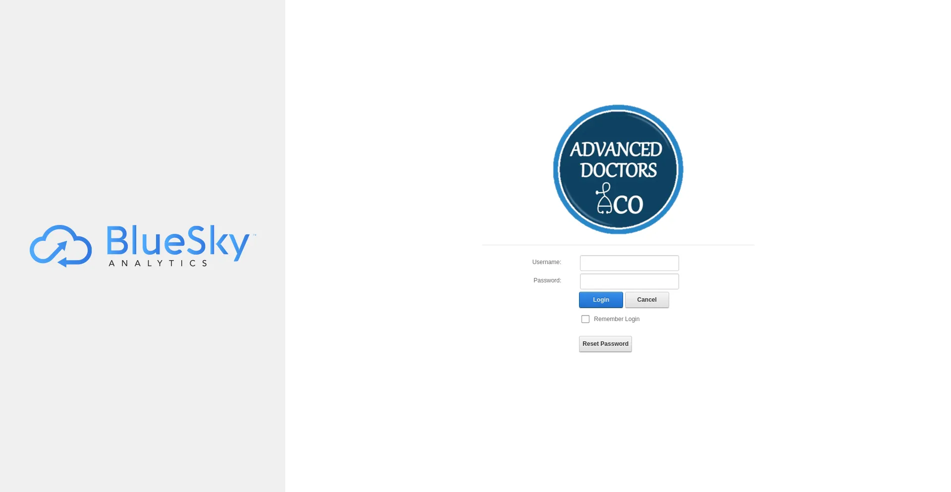 Website screenshot of Adaco.blueskyanalytics.net