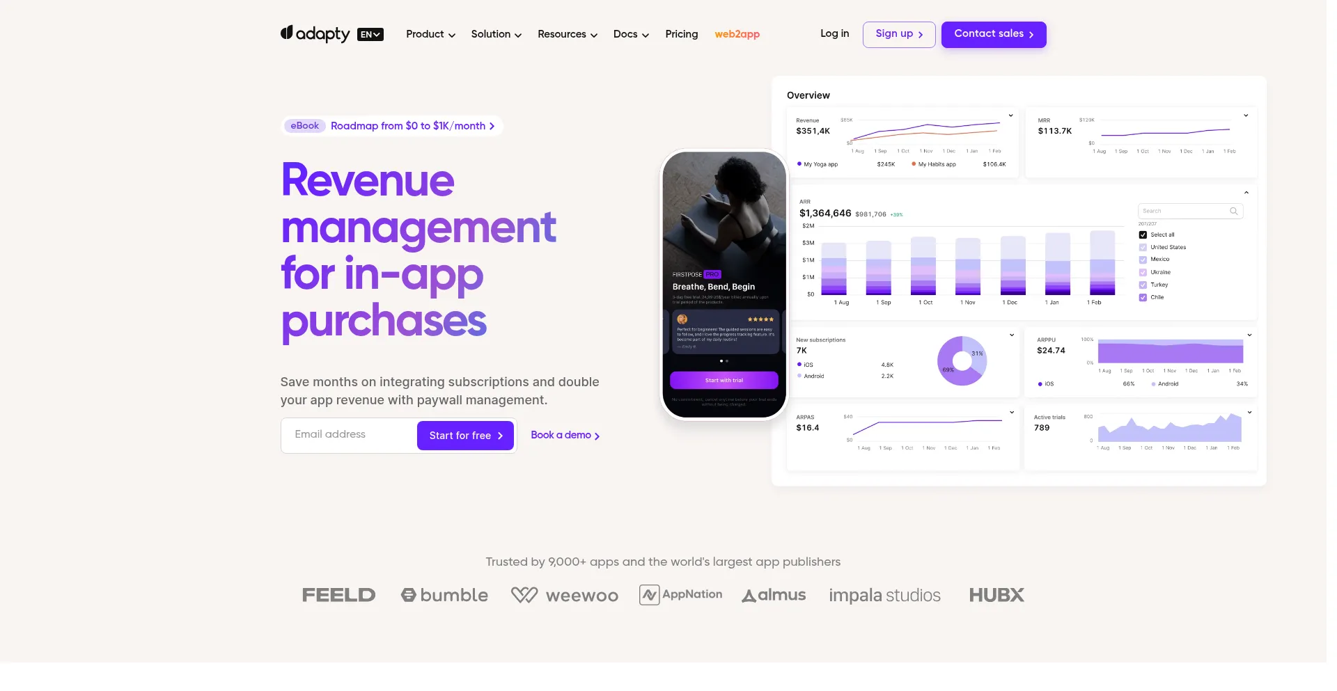 Website screenshot of Adapty.io