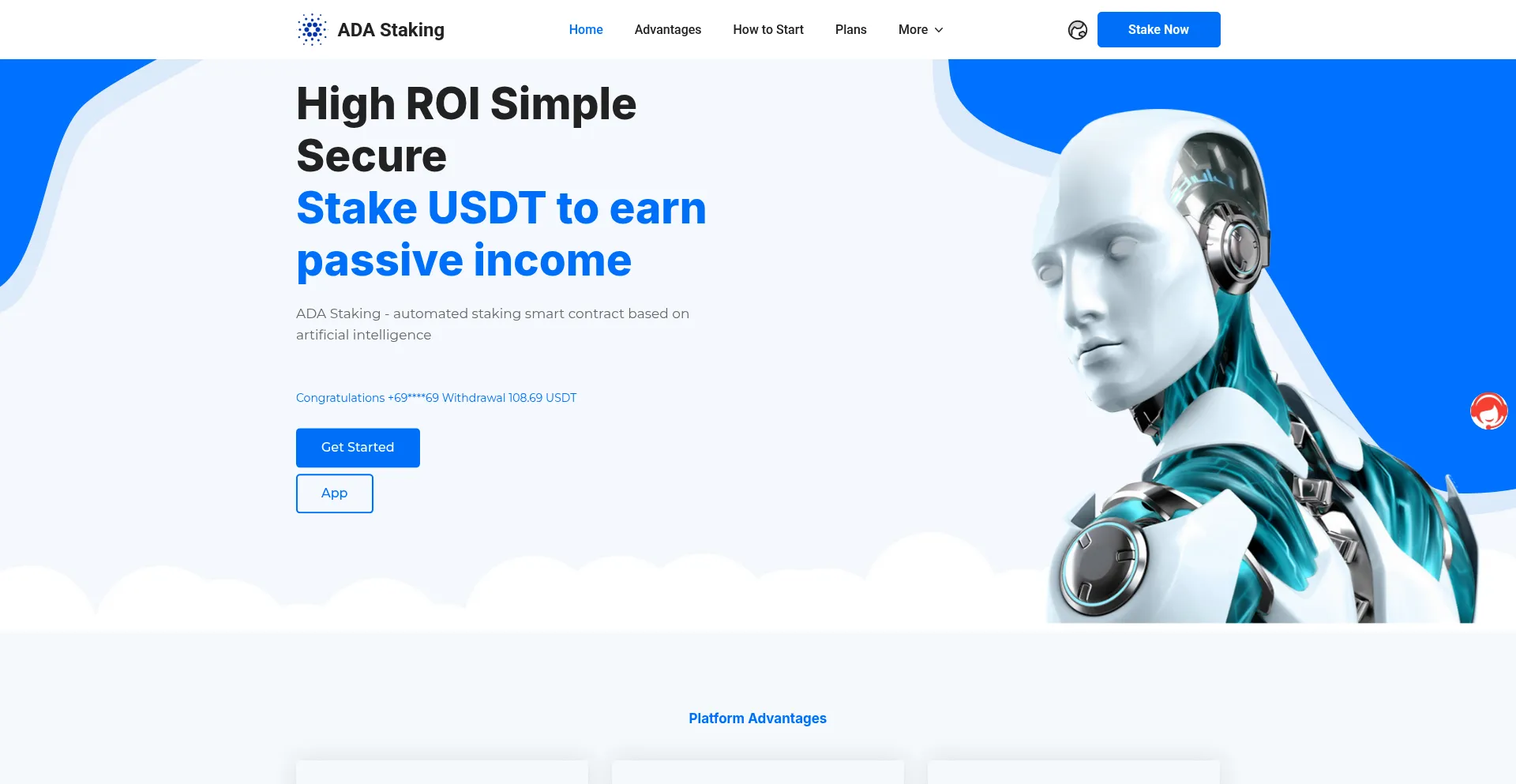 Website screenshot of Adastake.cc