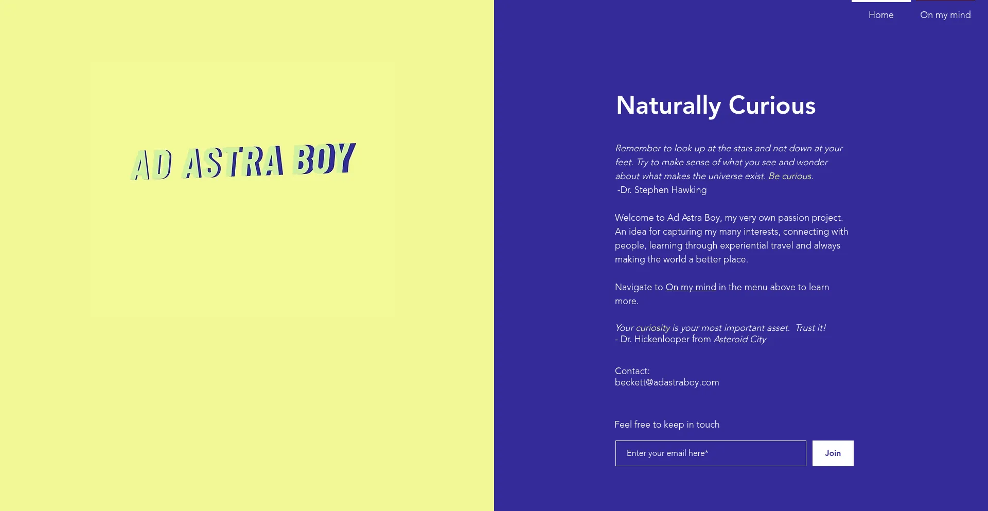 Website screenshot of Adastraboy.com