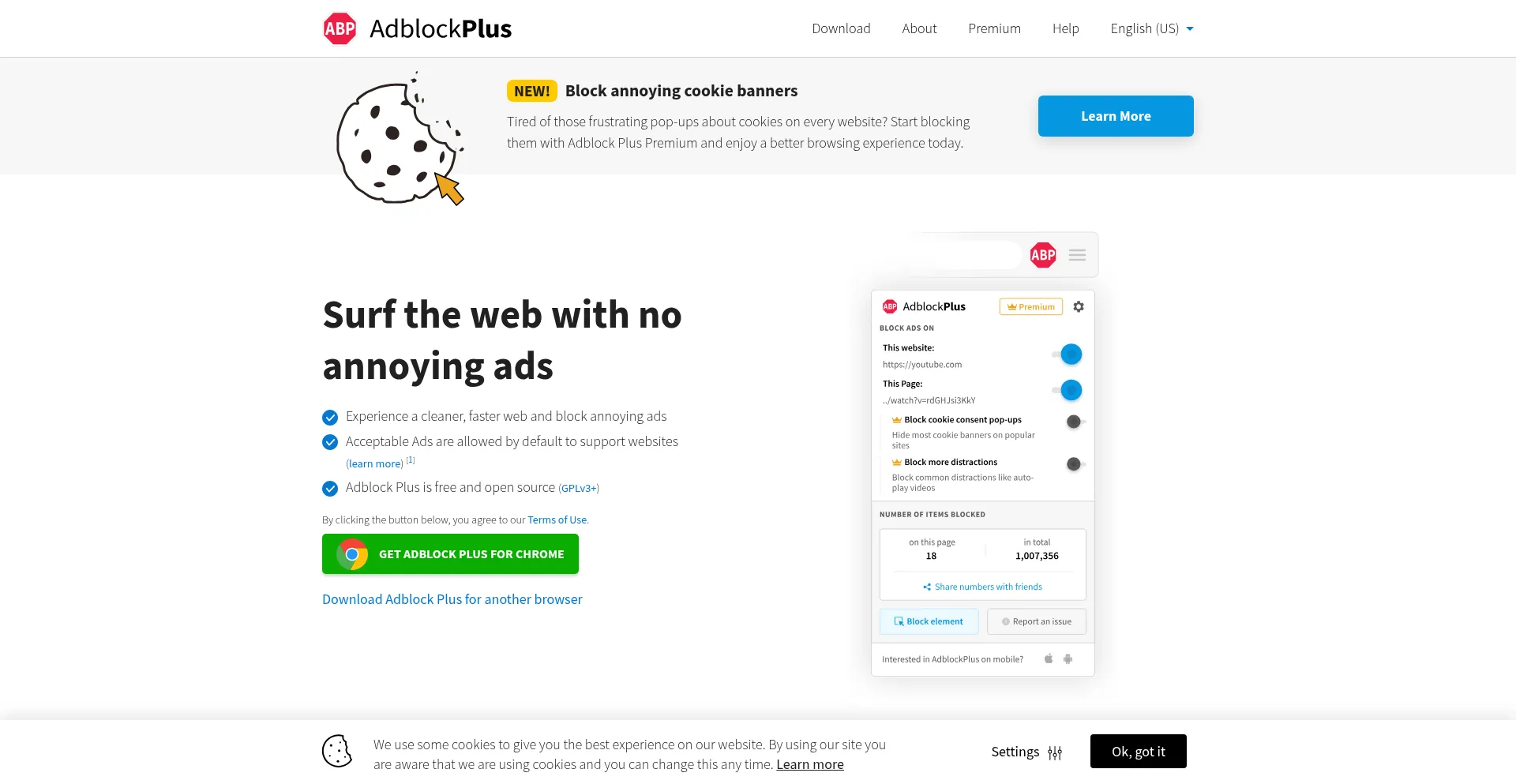 Website screenshot of Adblockplus.com