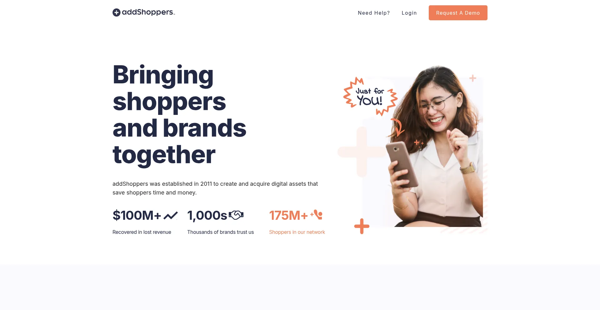 Website screenshot of Addshoppers.com