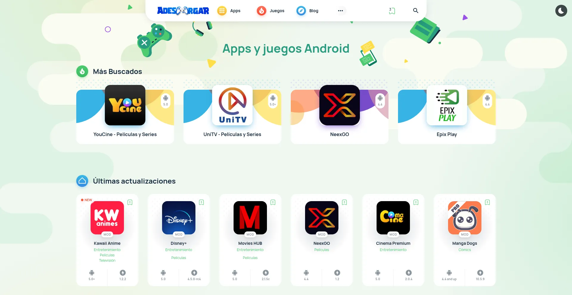 Website screenshot of Adescargar.online