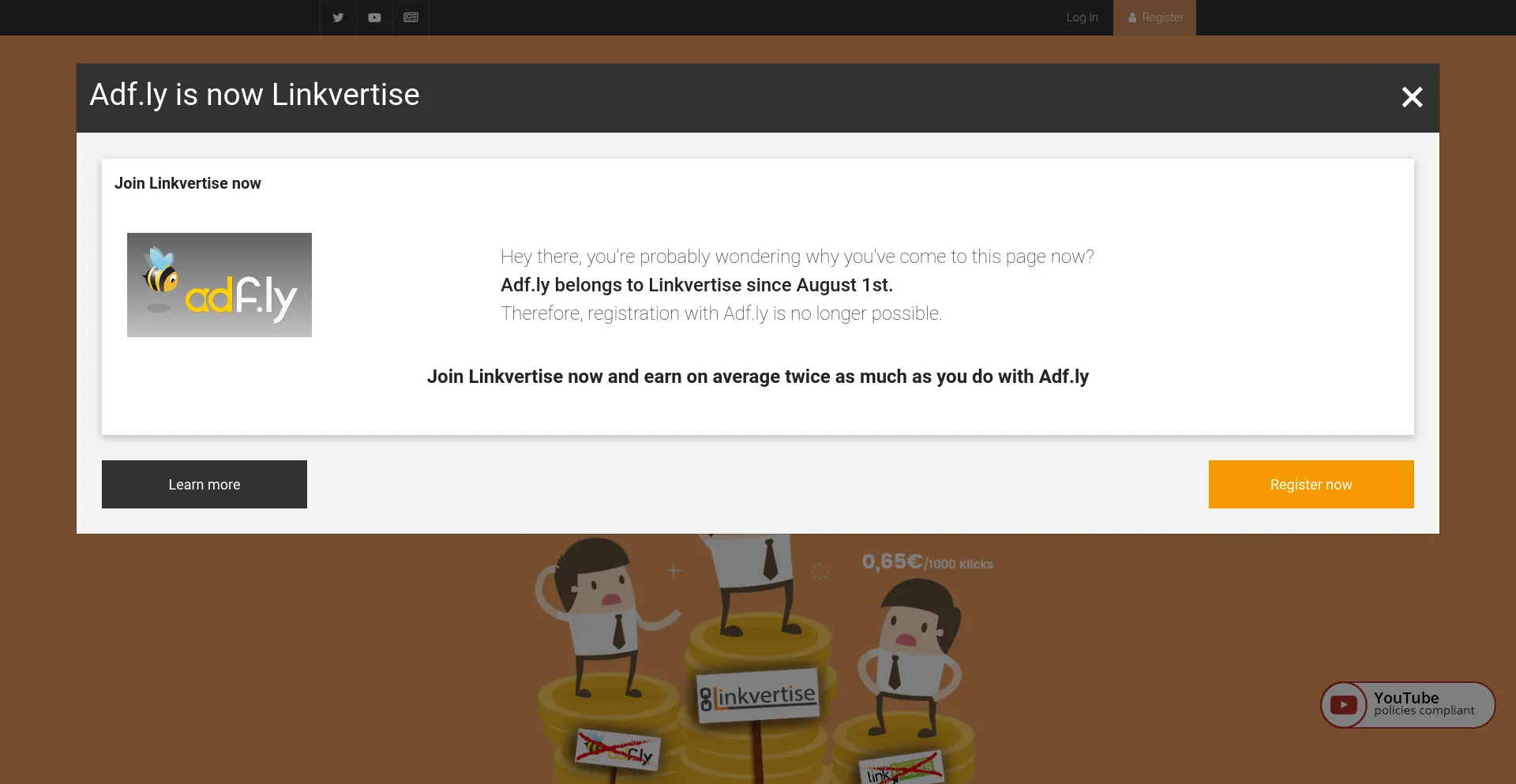 Website screenshot of Adf.ly