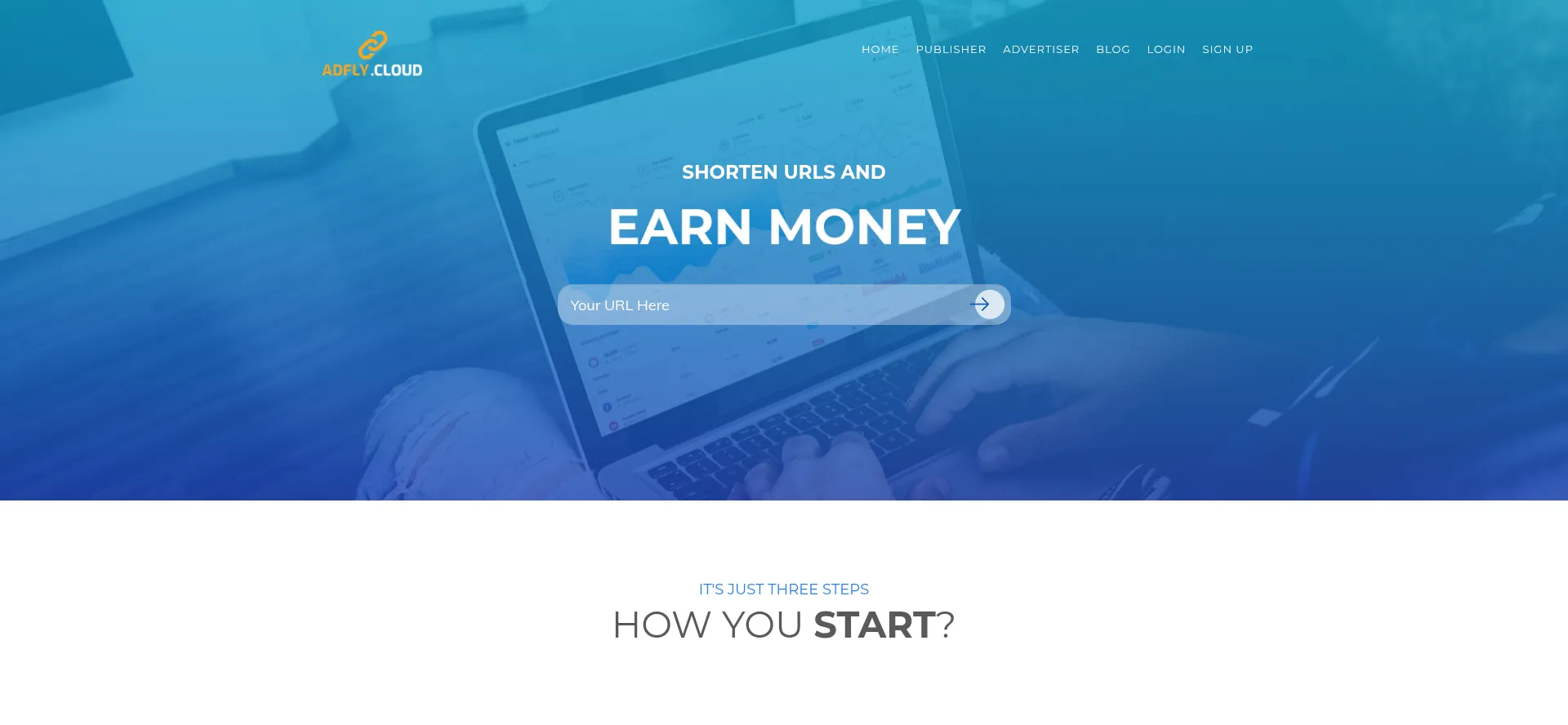 Website screenshot of Adfly.cloud