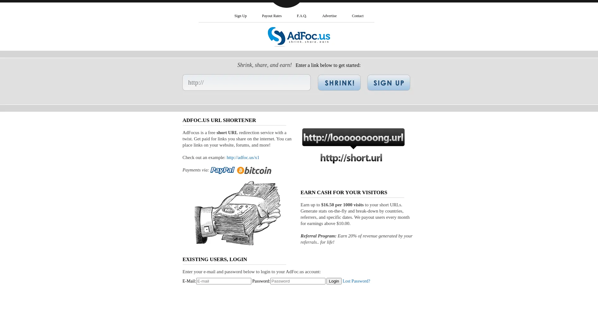 Website screenshot of Adfoc.us
