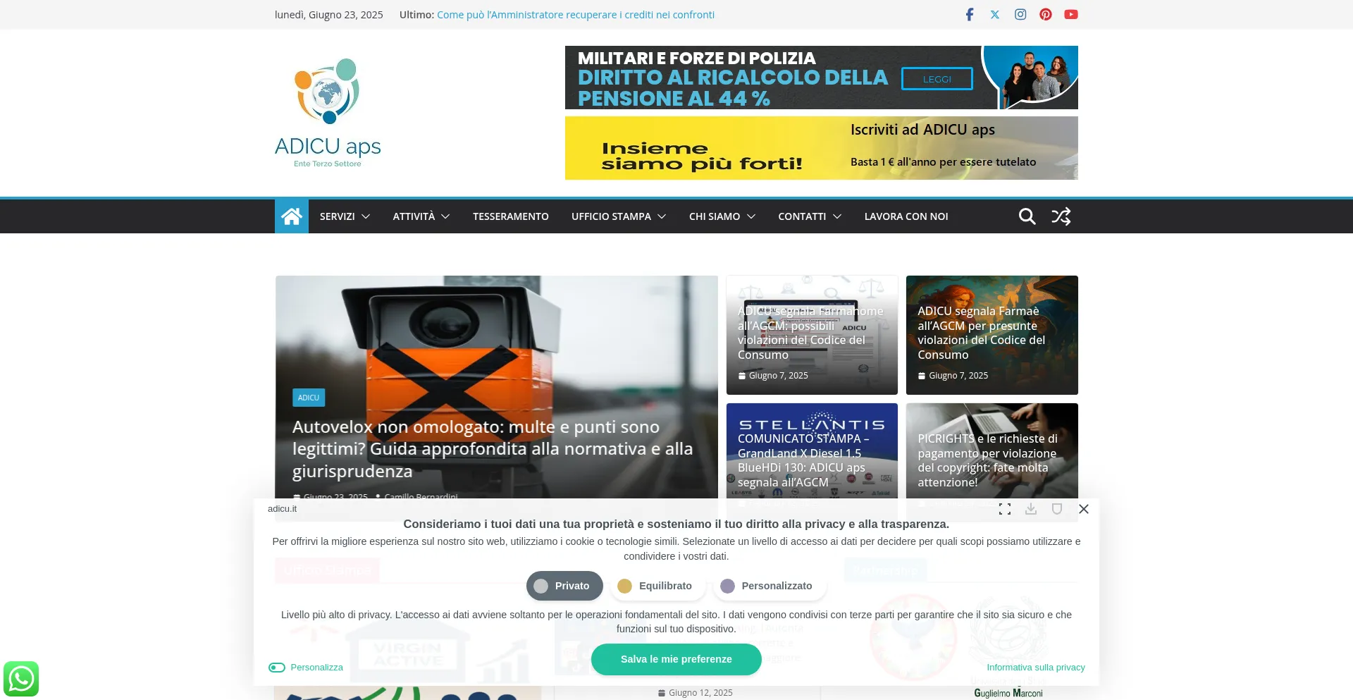 Website screenshot of Adicu.it
